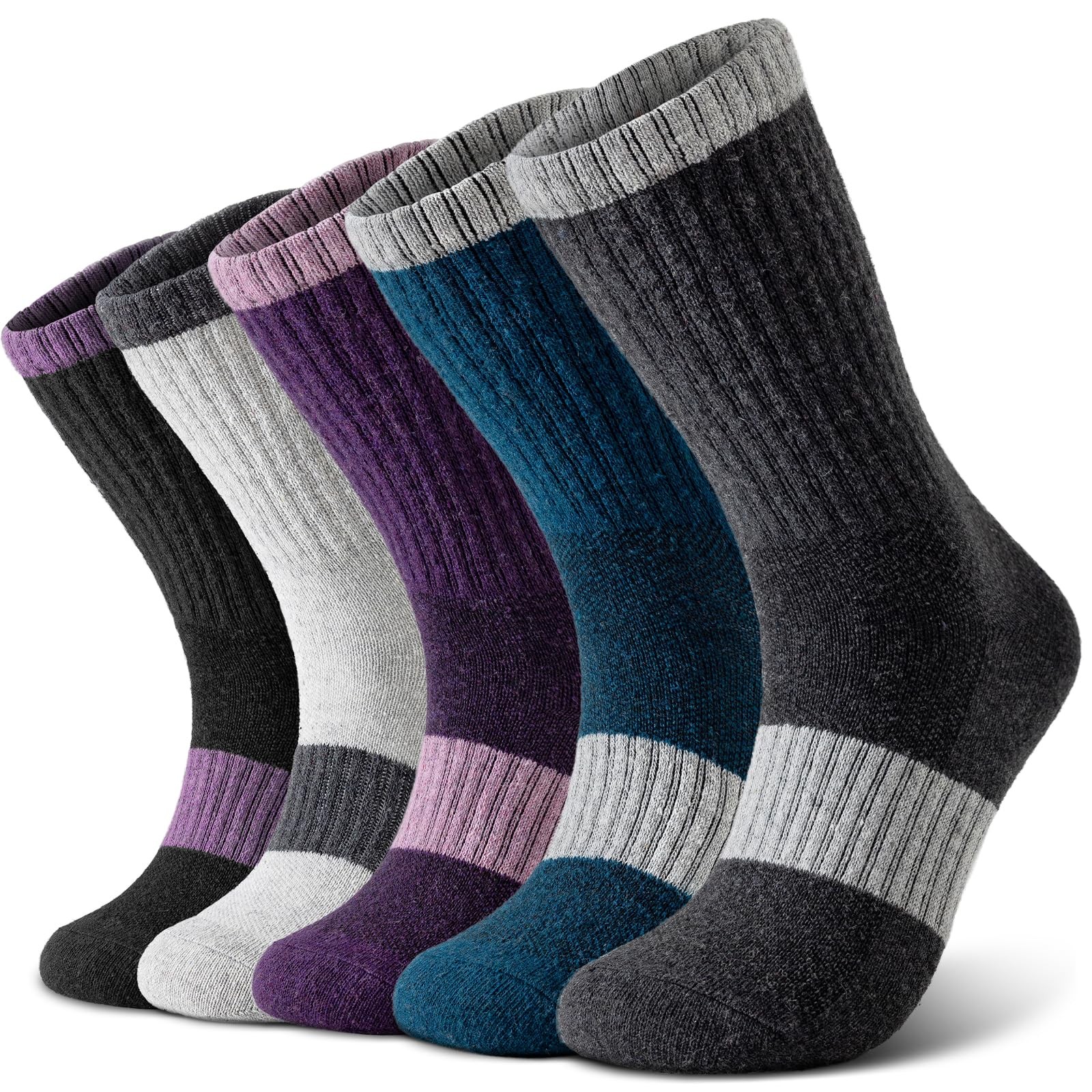 Nimalpal Wool Socks for Women - Hiking Womens 5.5-10, 5 Pairs Color Mix
