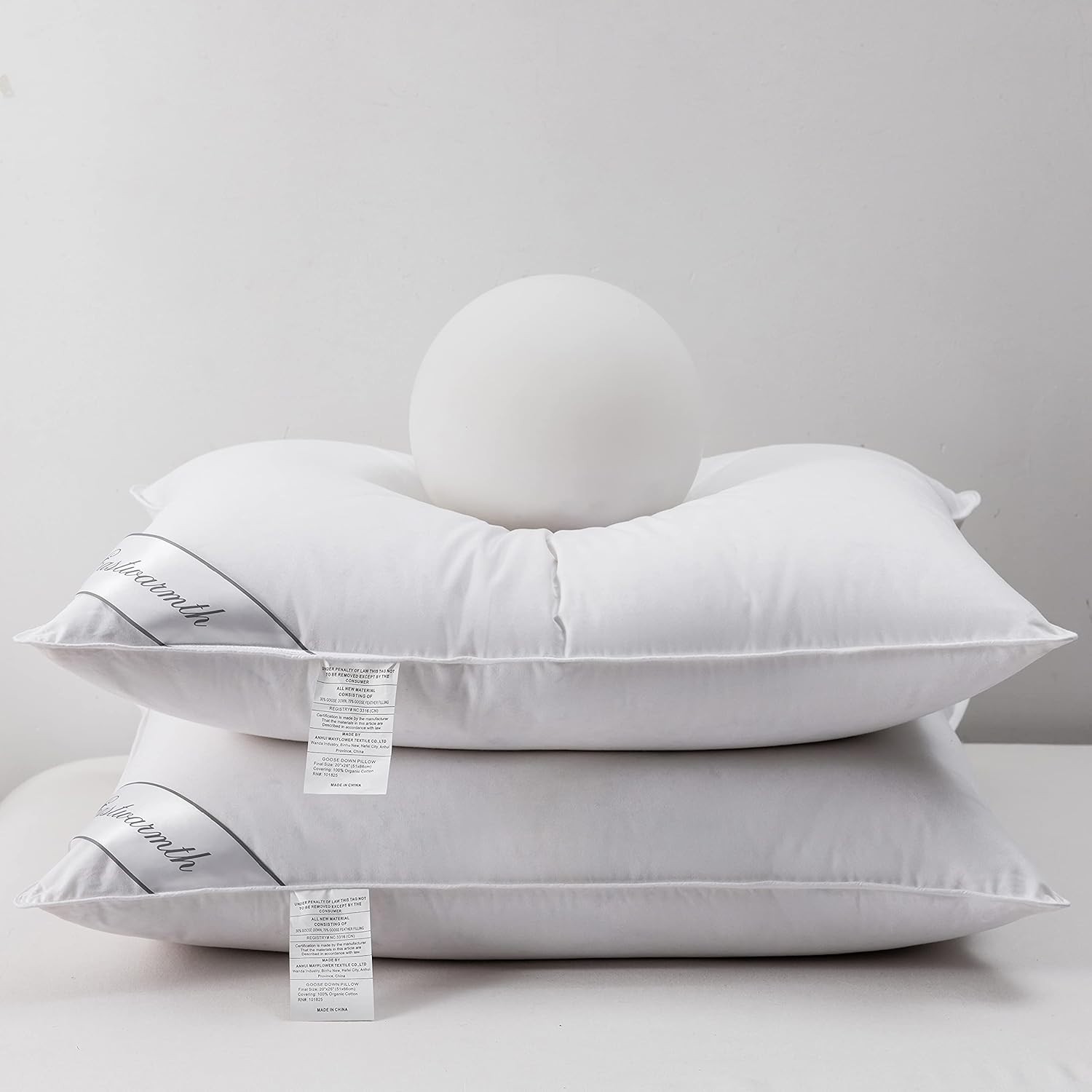 Natural Goose Down&Feather Pair Hotel Pillows Standard (Pack of 2), White