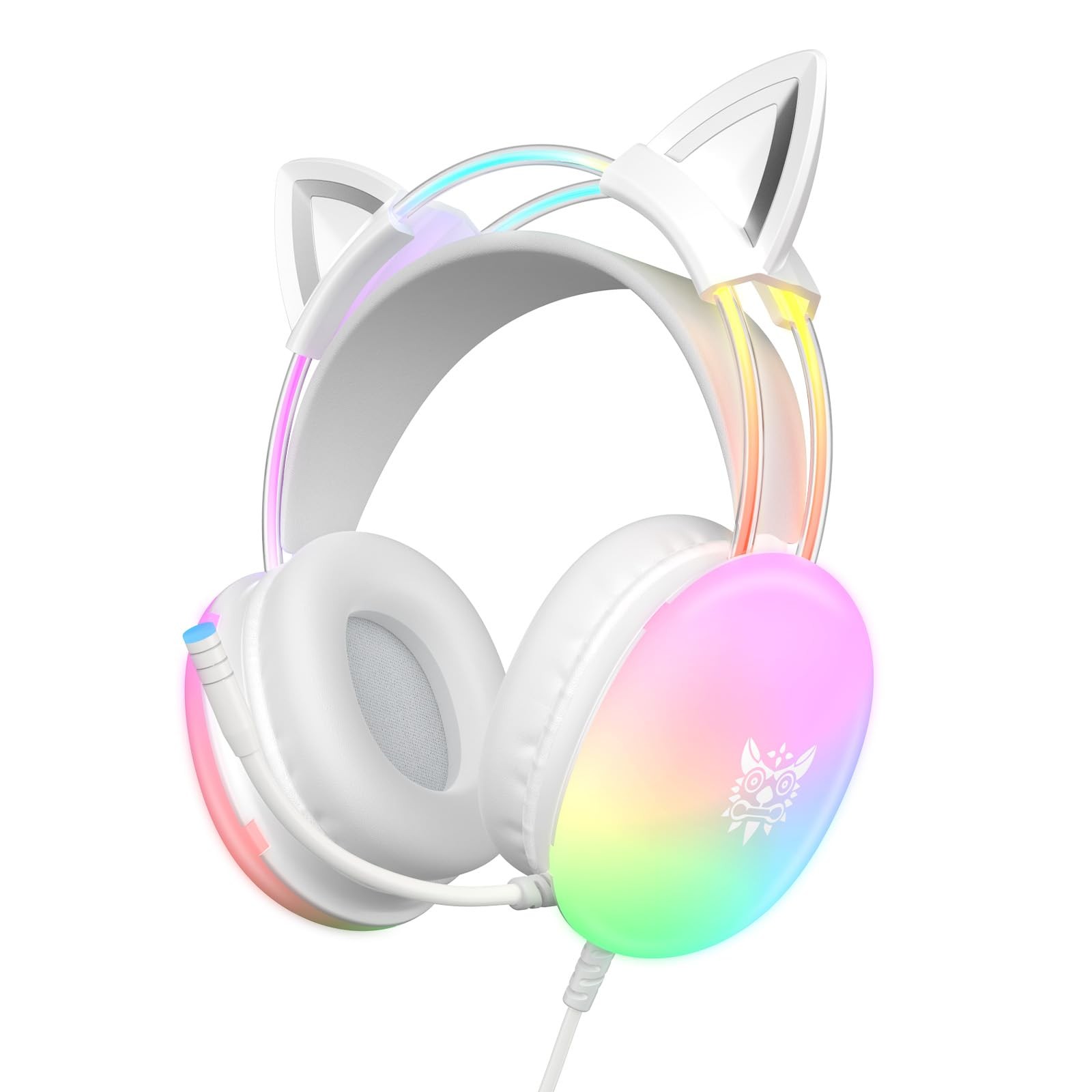 Cat Ear Gaming Headset with Mic, RGB Rainbow Lighting, Surround Sound, 3.5mm ...