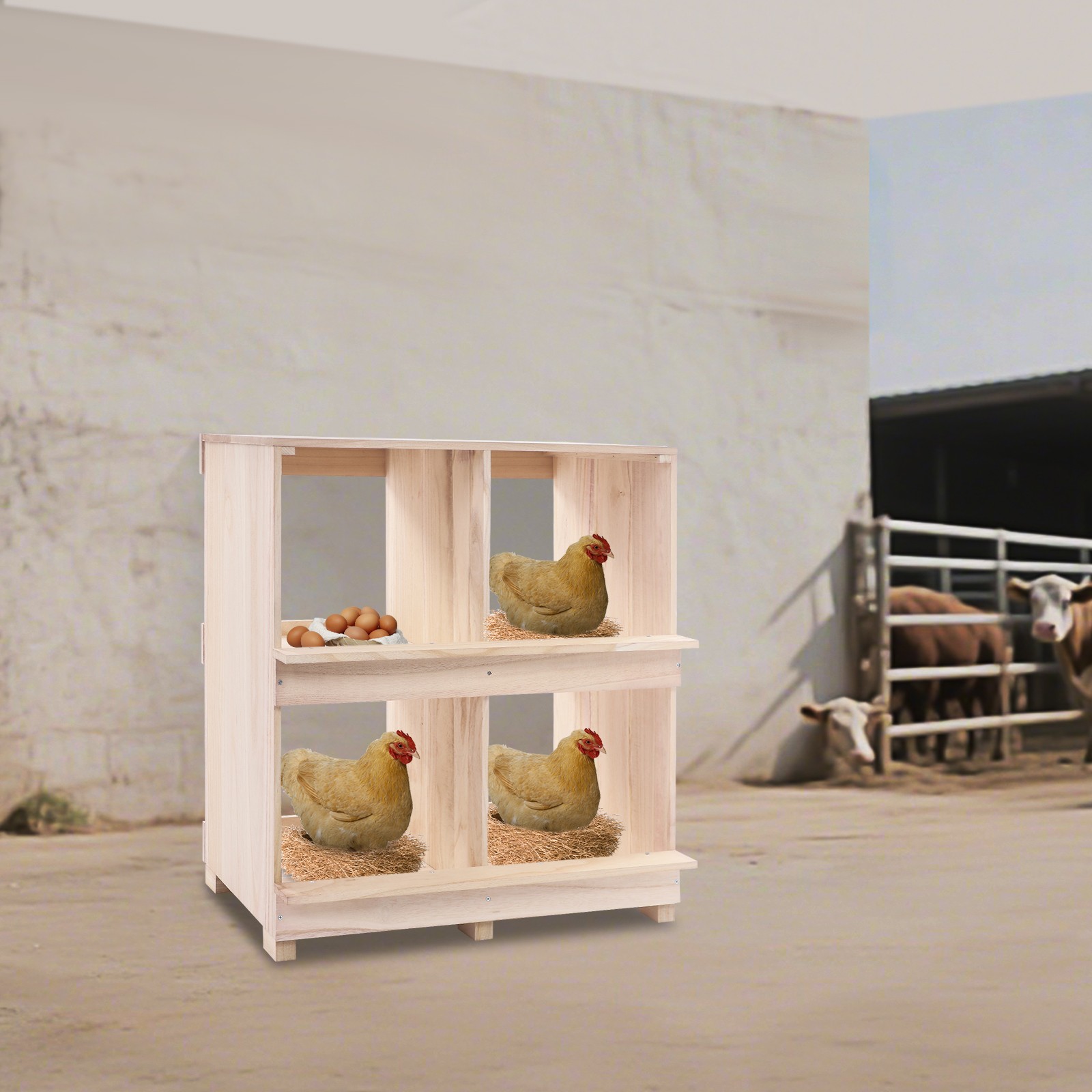 2 Tier Chicken Laying Boxes 4 Hole Nesting Box for Chickens Wooden Nesting Boxes