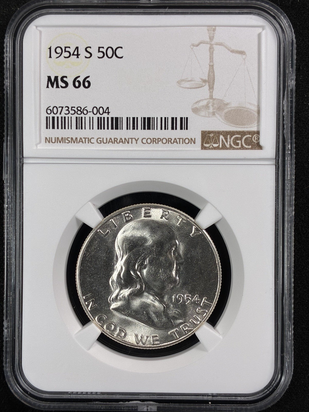1954-S 50C  Franklin Half Dollar NGC MS66  6073586-004