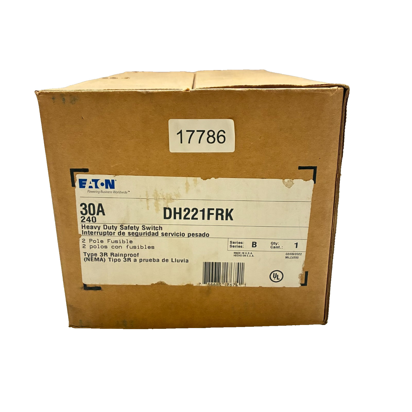 EATON DH221FRK Heavy Duty Fusible Safety Switch NEMA 3R 2-Pole 30A 240V