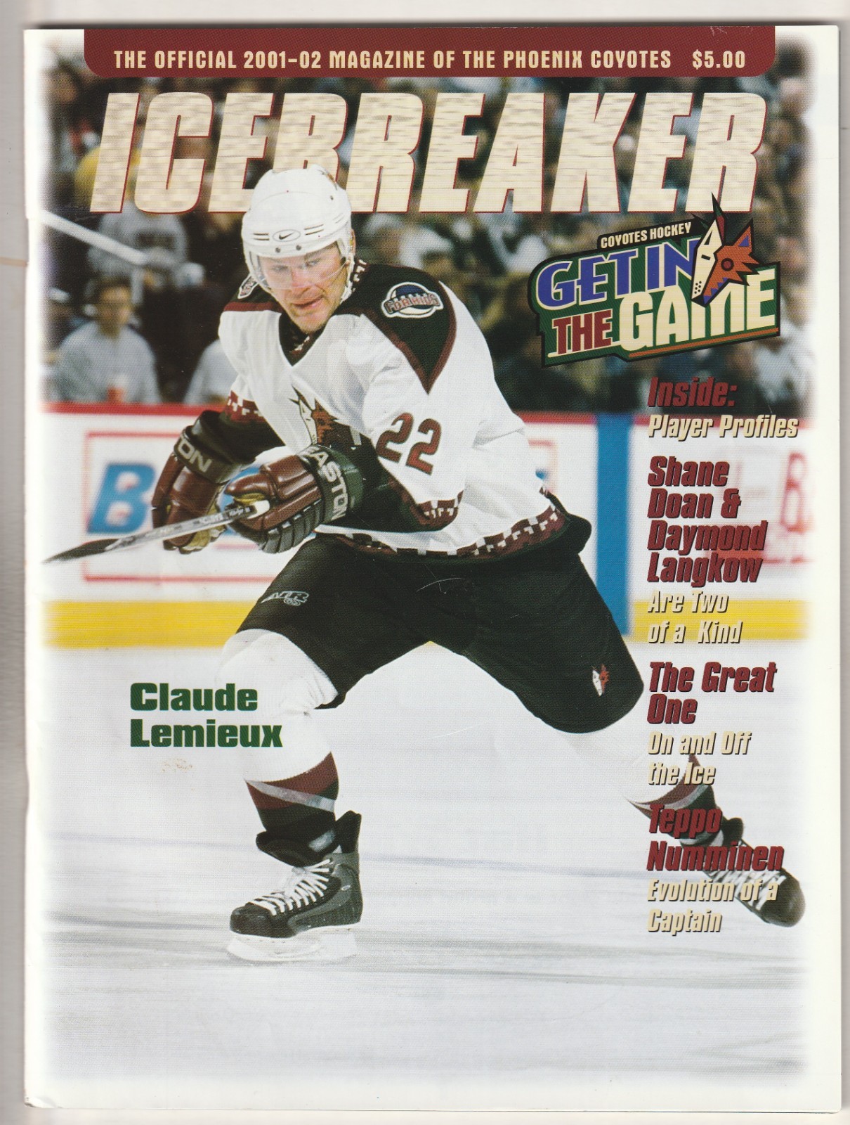 2002 Phoenix Coyotes vs Chicago Blackhawks Hockey Magazine/Program--w/ Insert