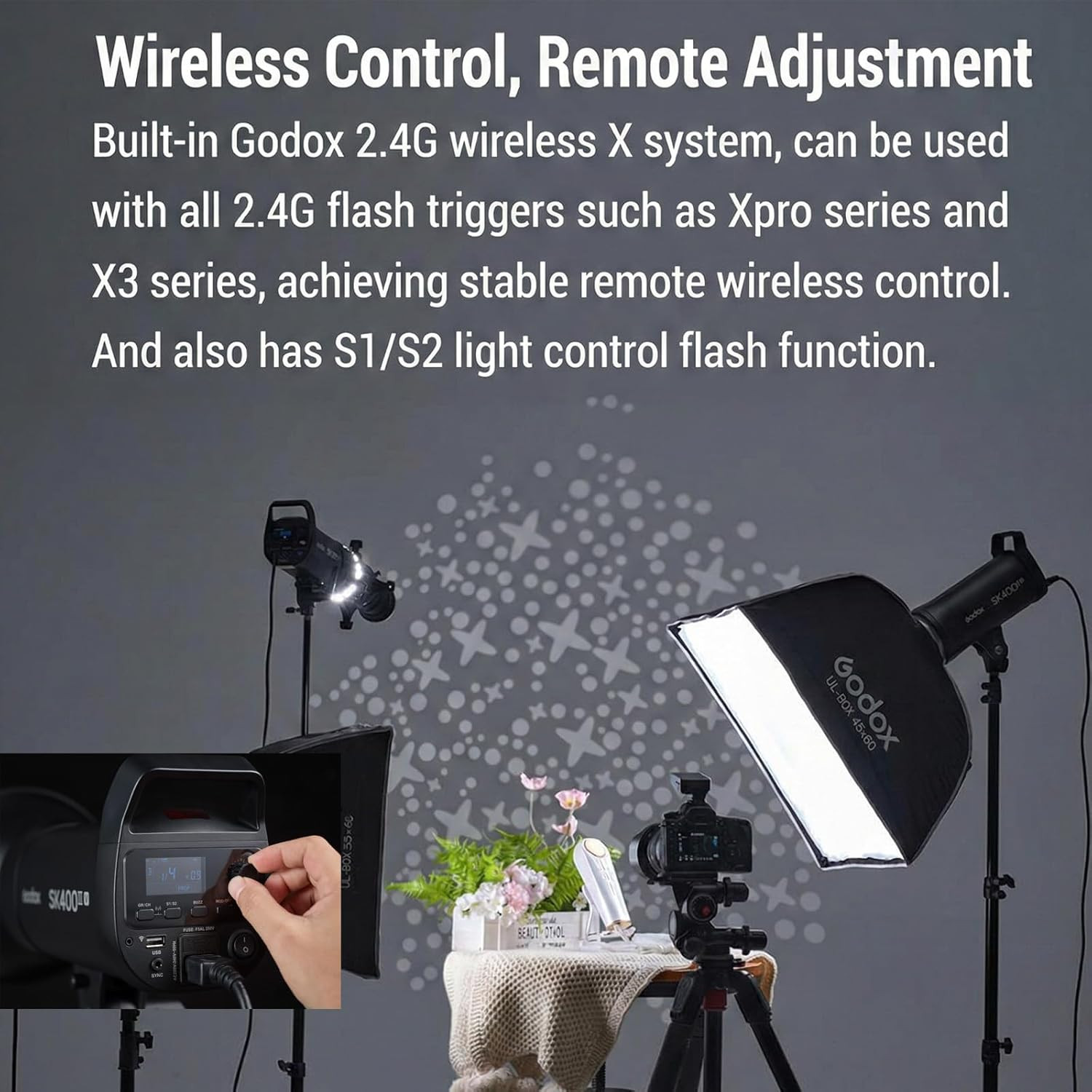 SK300IIIV GN58 Studio Flash Strobe, 2.4G Wireless X System, Upgraded 10W LED Mod