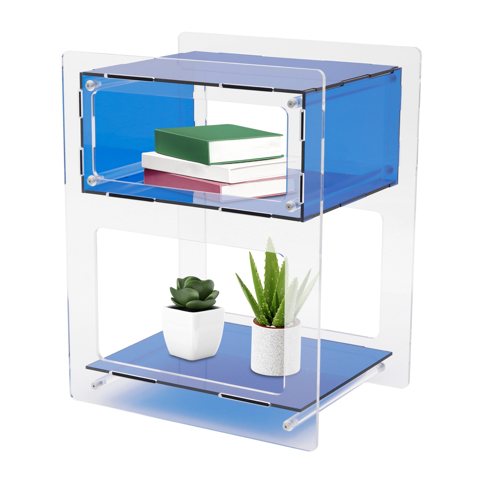 Acrylic Side Table Free Standing Acrylic Nightstand Rectangle Storage Shelf