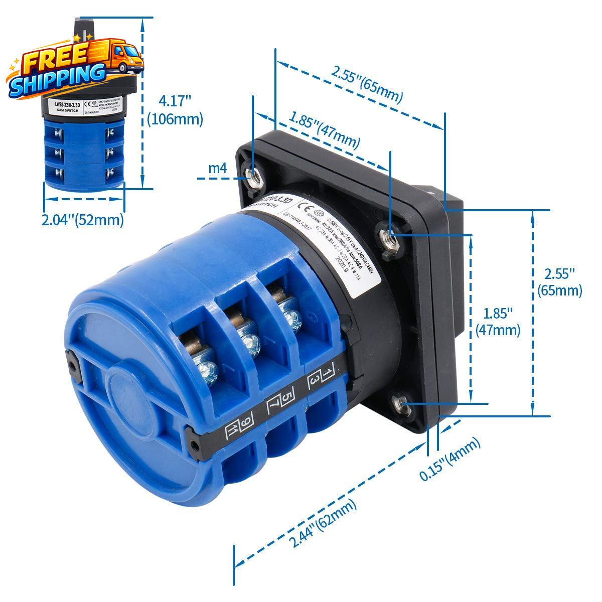 40A 3-Phase 3-Position Cam Rotary Changeover Switch with Enclosure Maintained