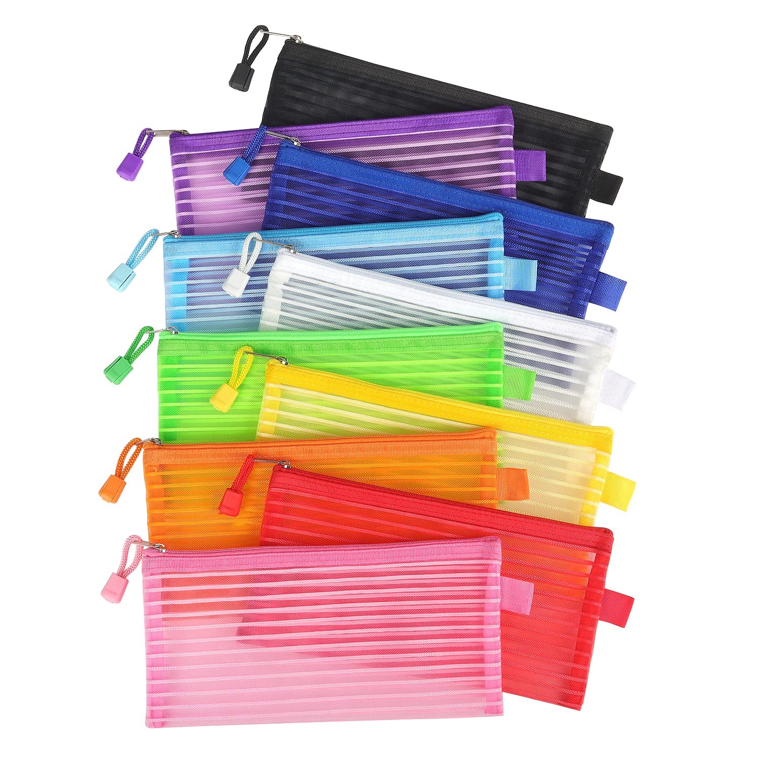 Tamaki 10 Pack Mesh Zipper Pouch Bags, 9'' x 4.7 '', Colorful