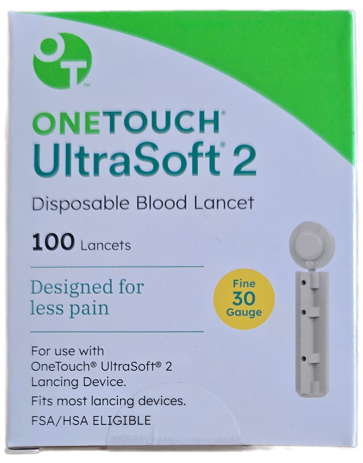 OneTouch UltraSoft 2 Lancets 2-Pack  200 Total 30G Sterile Lancets  -New Sealed