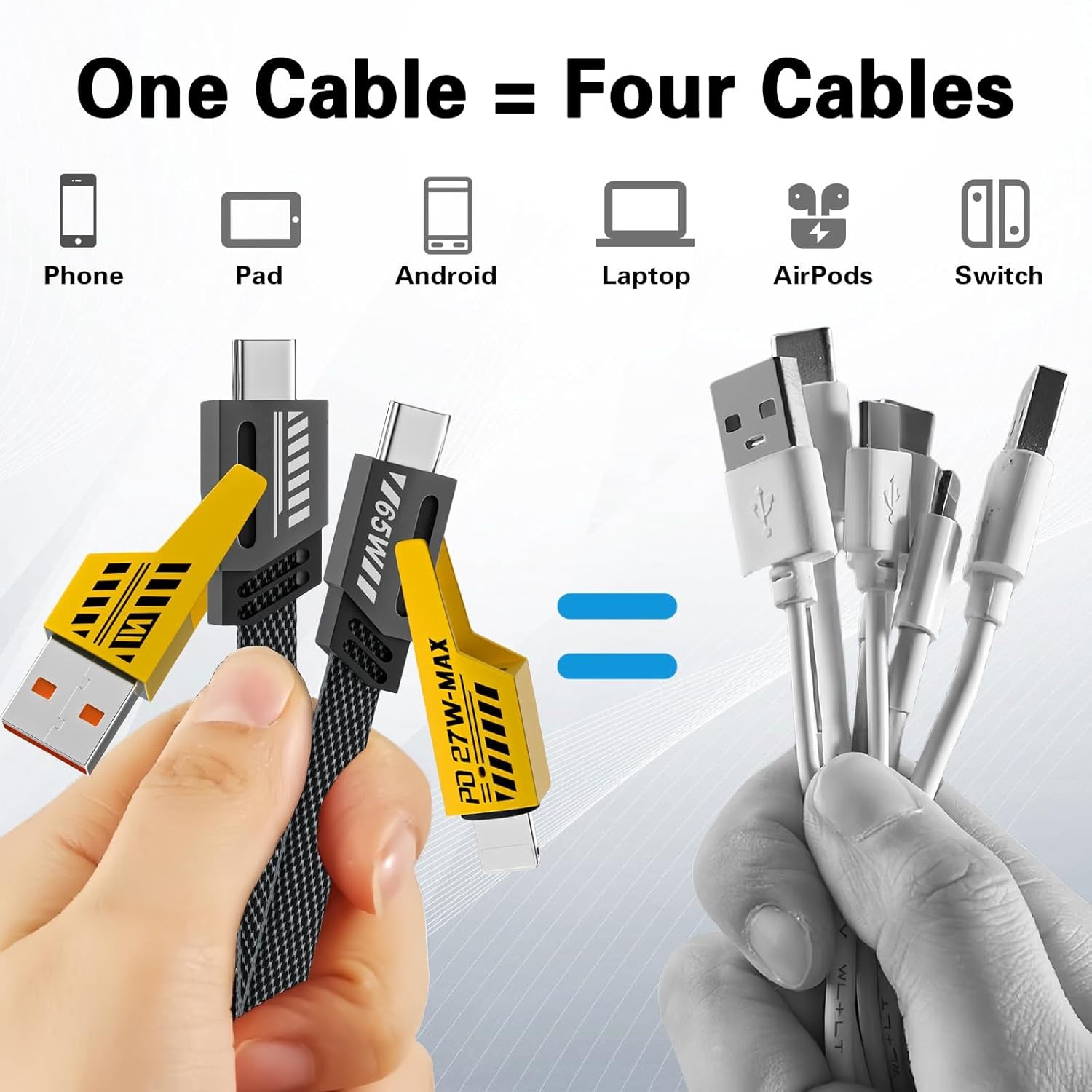 USB-C Cable 4-in-1 Fast Charging Cable & Data Sync for Samsung iPhone MacBook