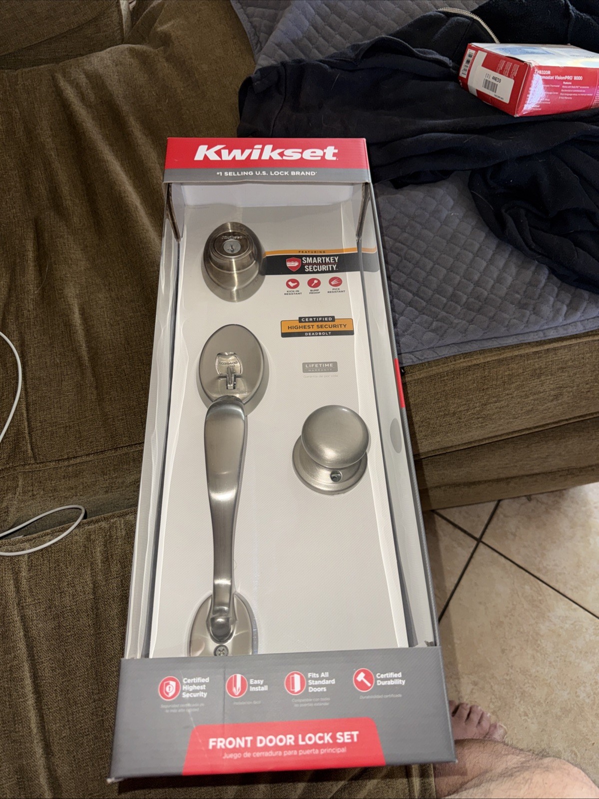 Kwikset 800CEXJ 15 SMT Handleset, 1 Grade, Brass, Satin Nickel SmartKey Security