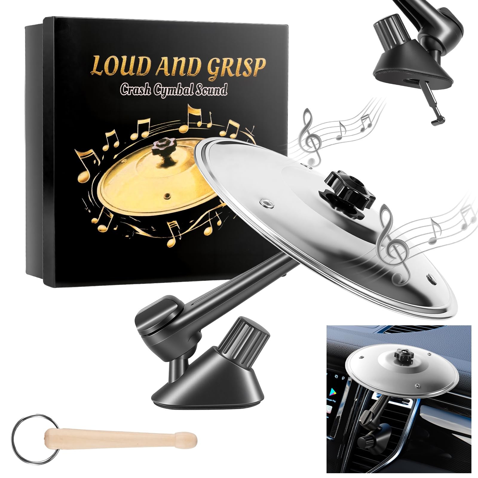 Car Cymbal Air Vent, Mini Drum Crash Cymbal Set with Drum Stick, Funny Musica...