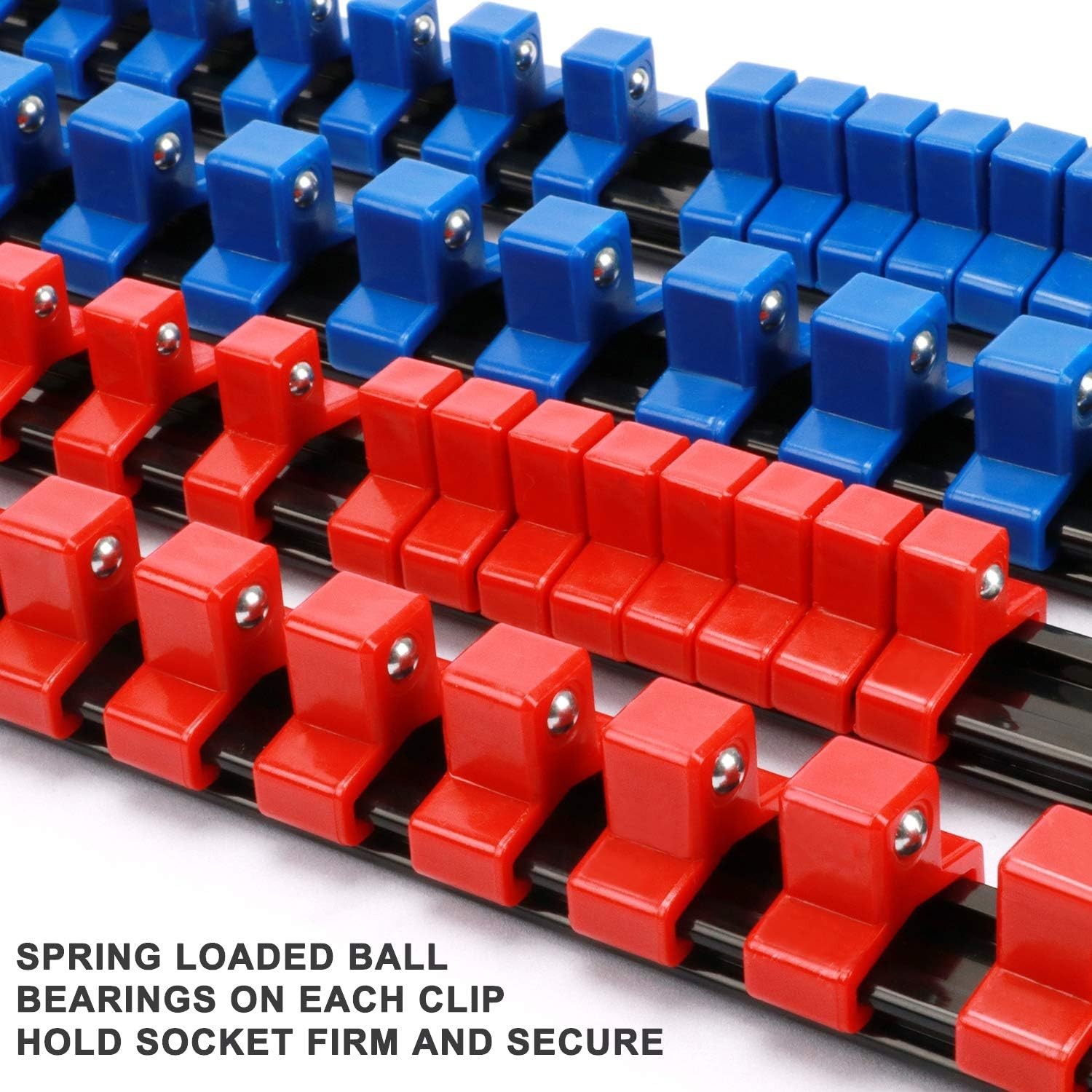 Versatile 6PC Socket Organizer with Removable Clips - Blue & Red Design