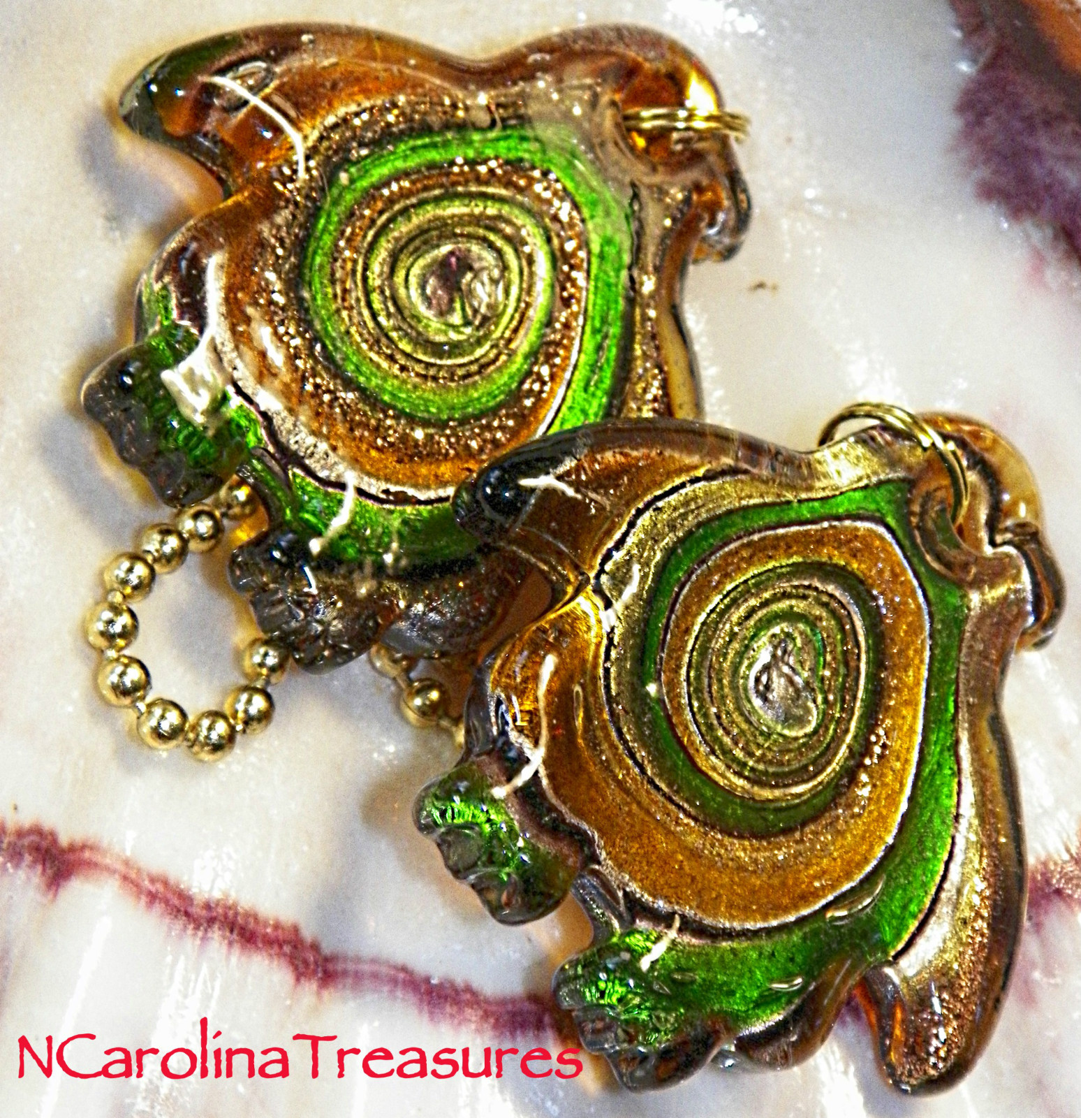 MURANO GLASS CEILING FAN SWITCH PULL GOLD GREEN PENGUIN PENGUINS LARGE PAIR