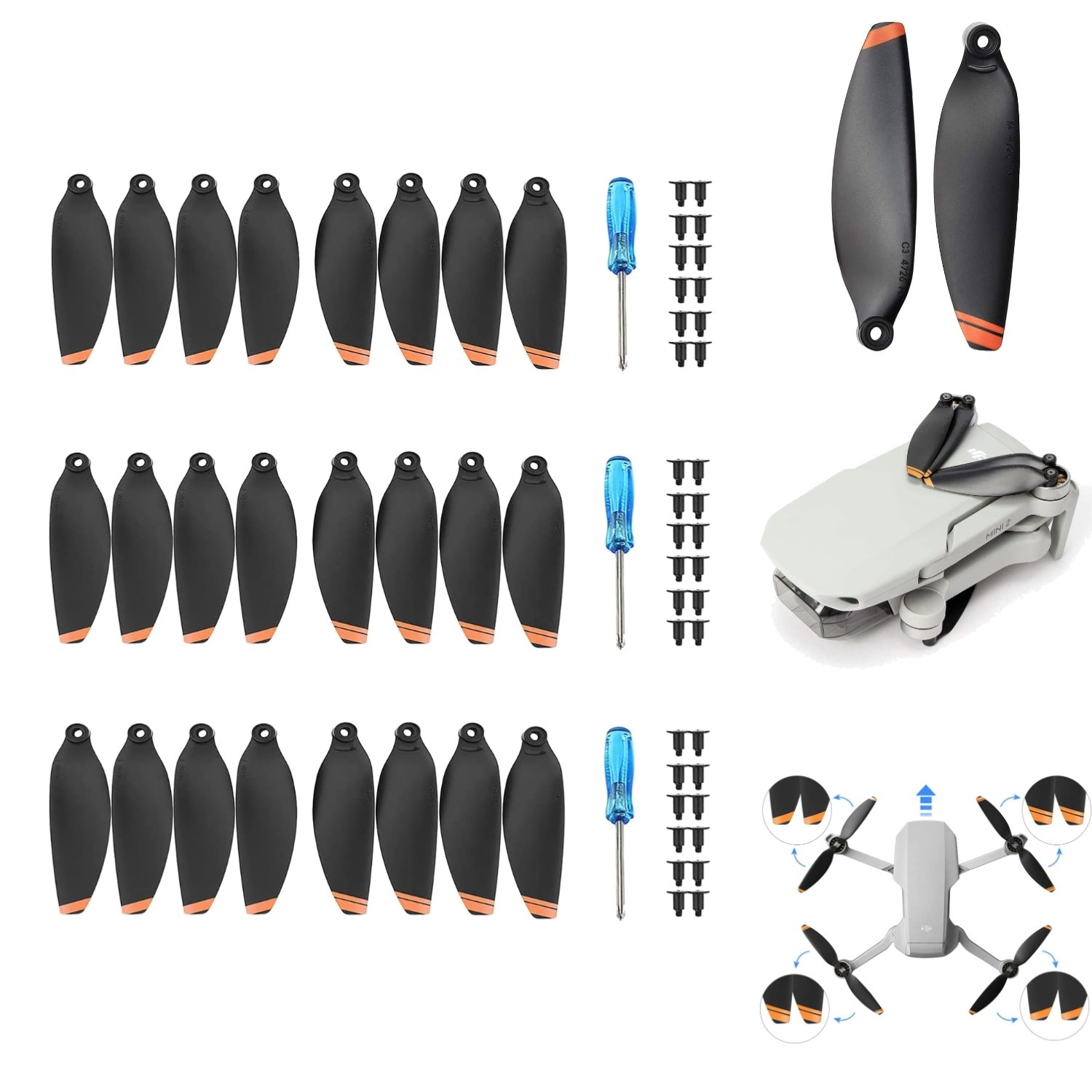 24 Pcs DJI Mini 2 SE Mini 4K Propellers Low Noise Quick-Release Drones Blades