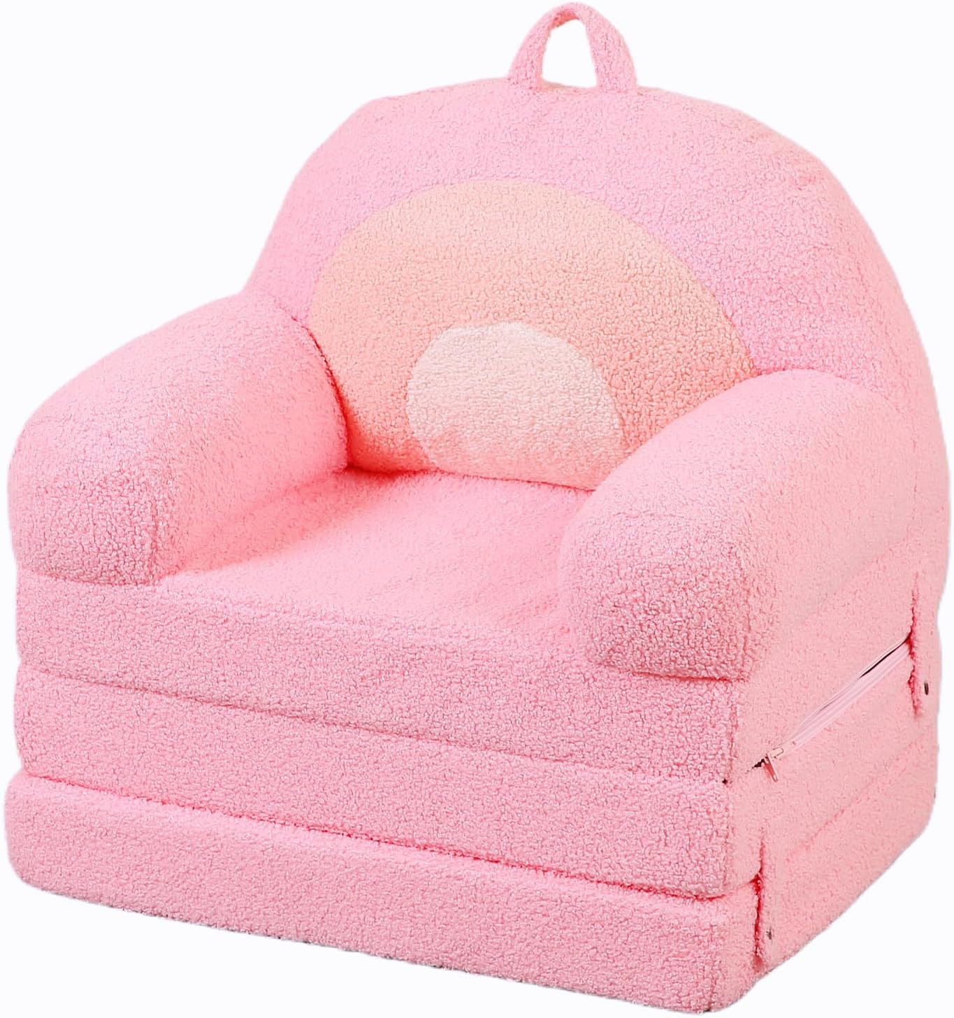 Kids Sherpa Sofa w/ Tri-Layer Foam Cushions, Comfy Toddler Seating, Pink
