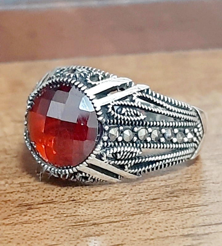 MENS 925 SILVER RING Red Tourmaline Solitaire Ruby Sterling Ring $