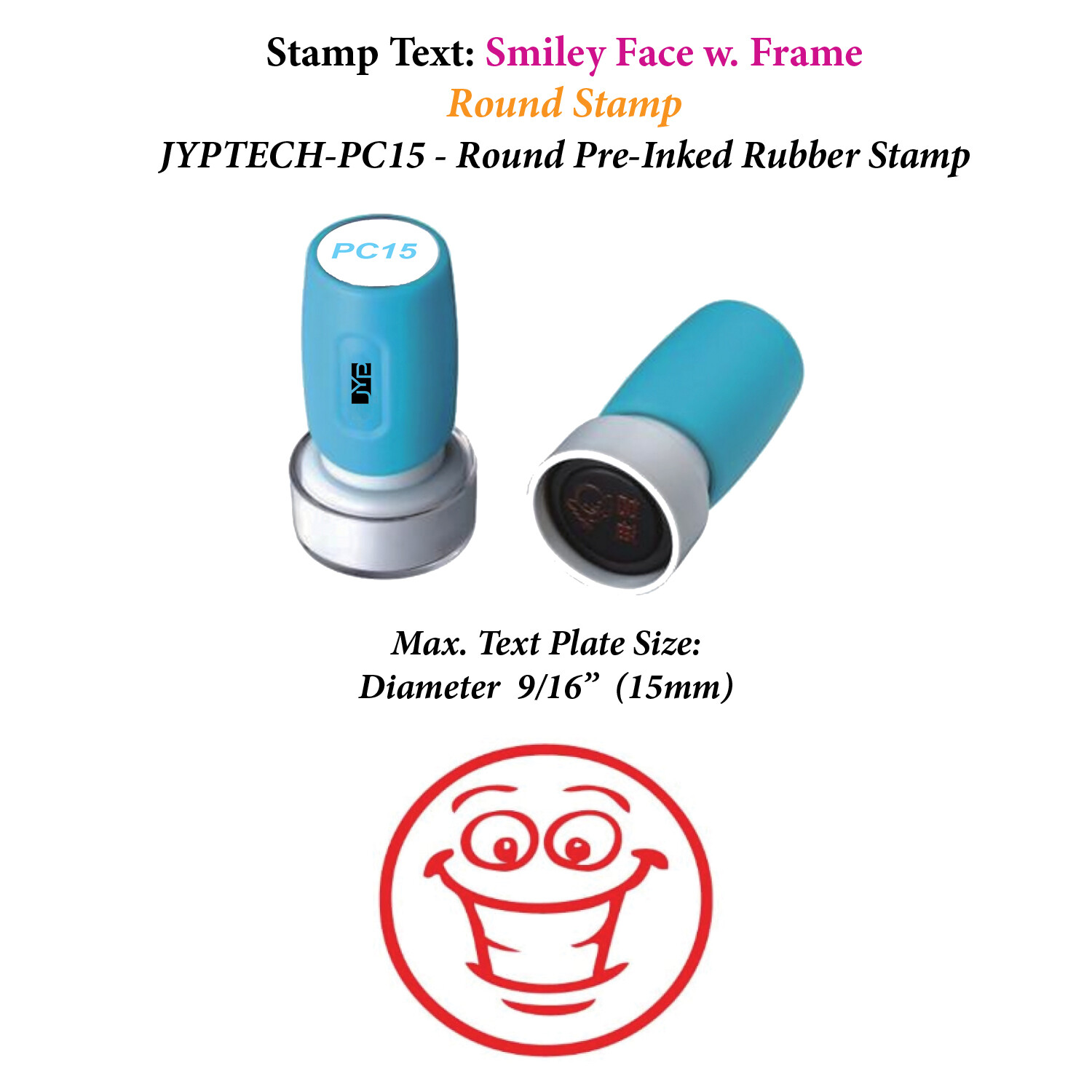 Smiley Face w. Frame - PC15 Pre-Inked Rubber Teacher Stamp (Red Ink)