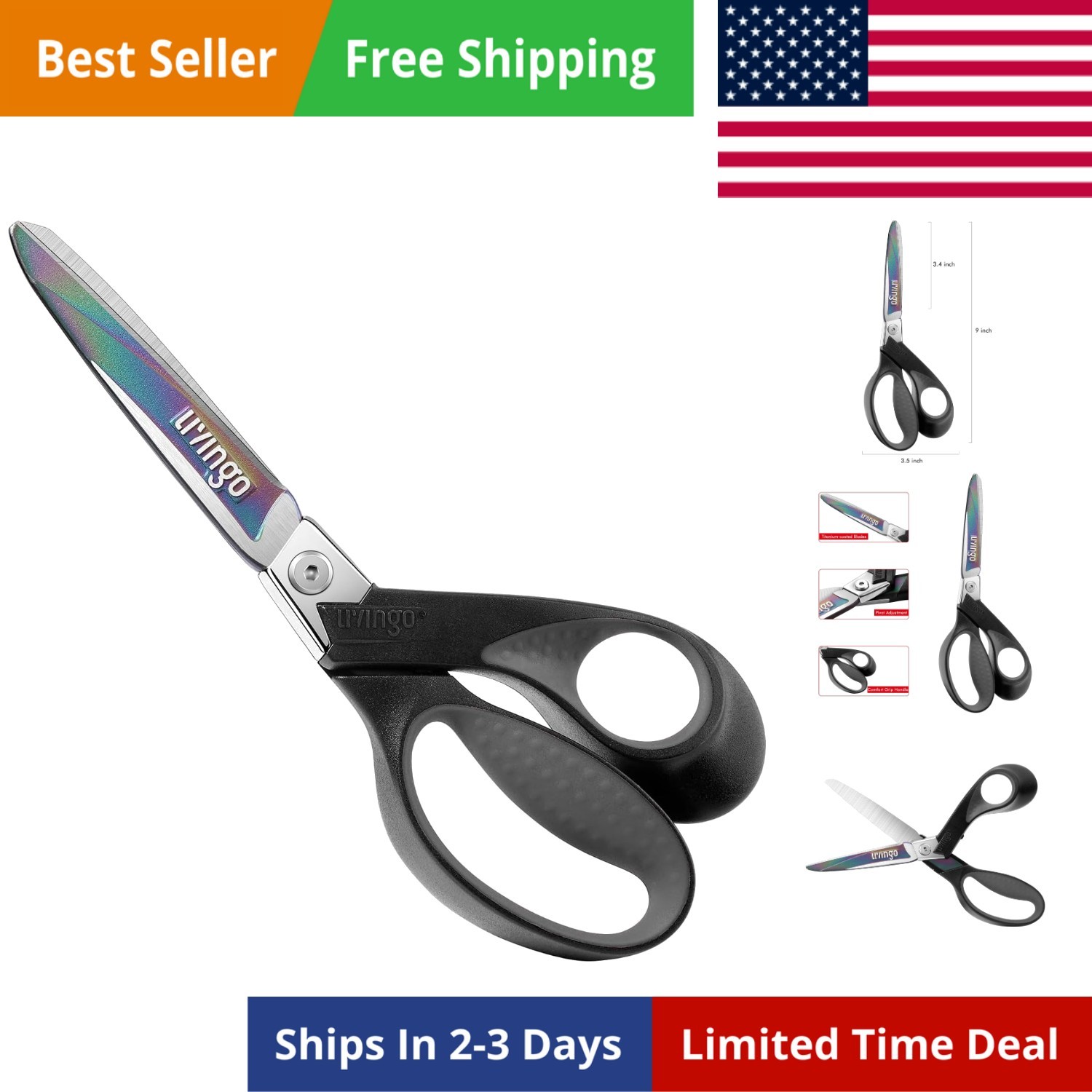 Industrial Scissors all Purpose: 9" Professional Heavy Duty Shears Sharp Stai...