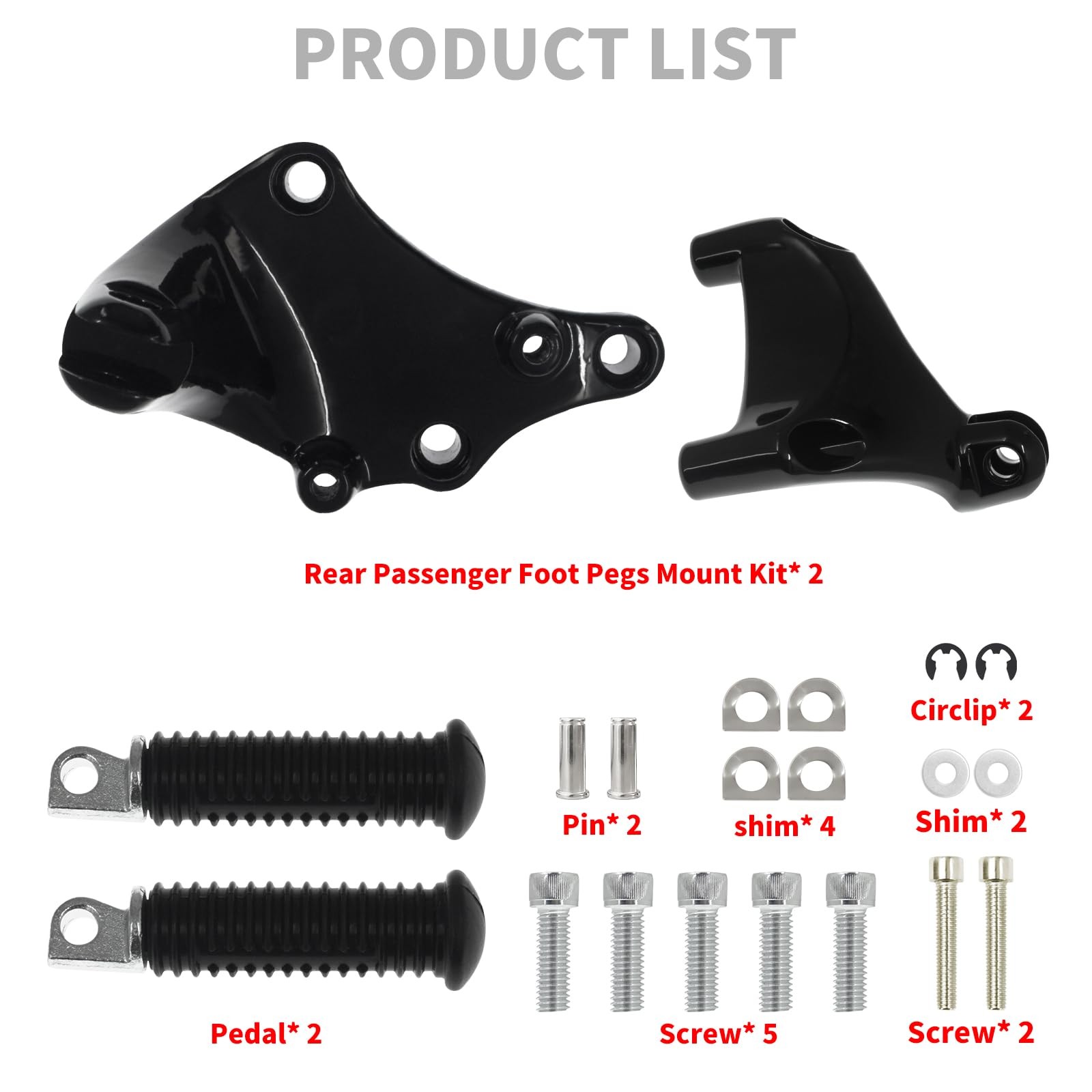 HDBUBALUS Motorcycle Foot Pegs Rear Passenger 2014-2022 Pegs, Black