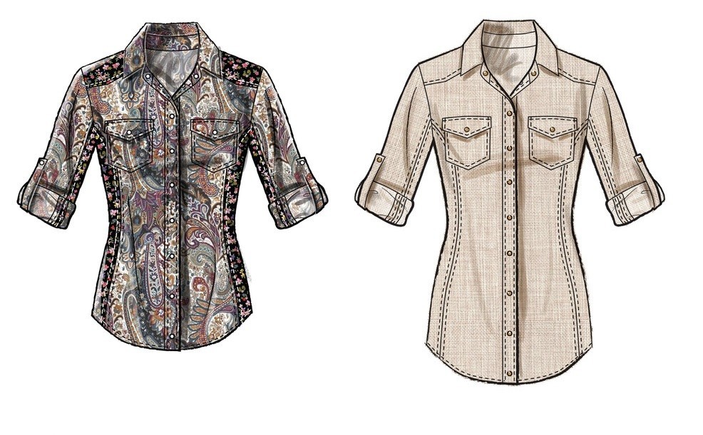 McCall 8027 Sz 6-22 Button Shirt Princess Lines Western Yoke Roll Up Pattern