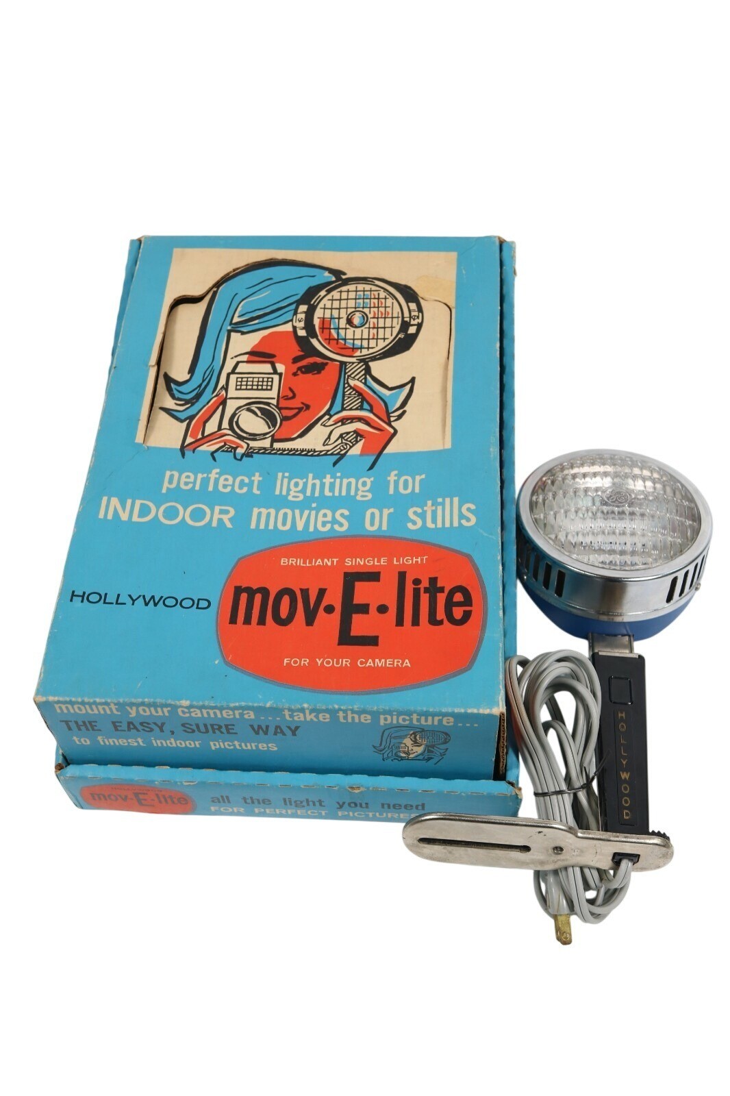 Vintage Hollywood Mov-E-Lite Single Light For Indoor Movies/Stills W/Original Bo