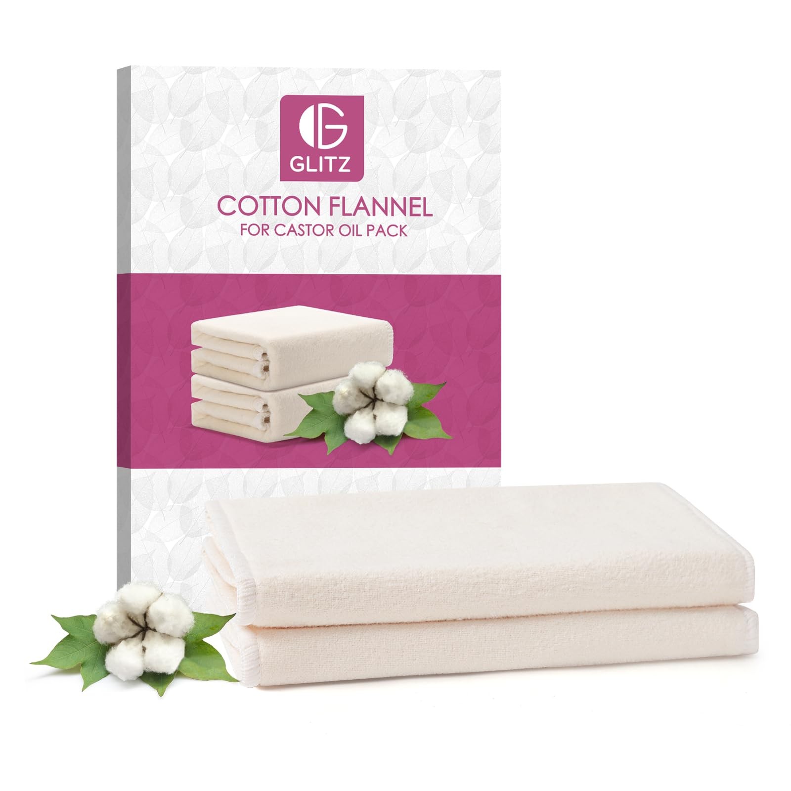 2Pcs Organic Cotton Flannel for Castor Oil Pack Wrap, Unbleached Reusable Cas...