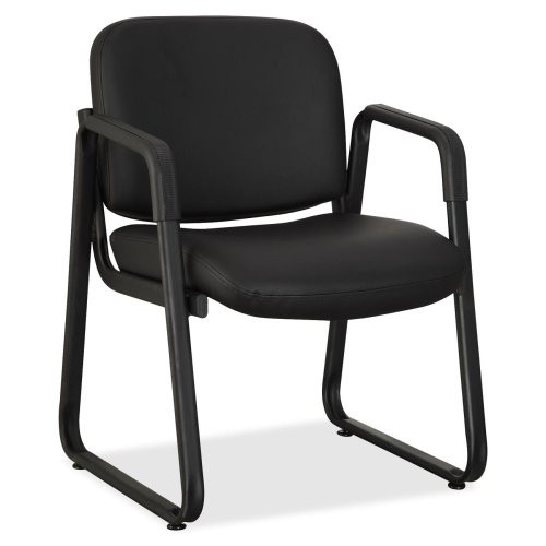 Lorell LLR84577 Black Leather Guest Chair Metal Frame