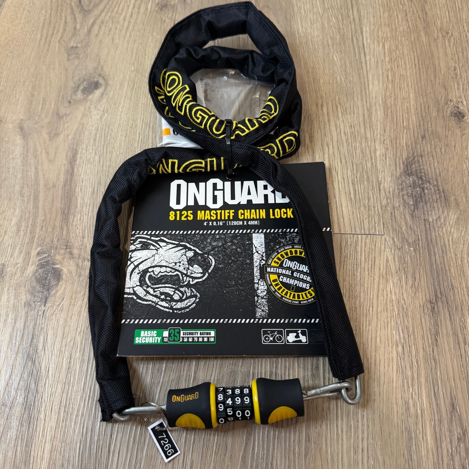 OnGuard 8125 Mastiff Chain Lock 4ft x 4mm Resettable 4-Digit Combination NWT
