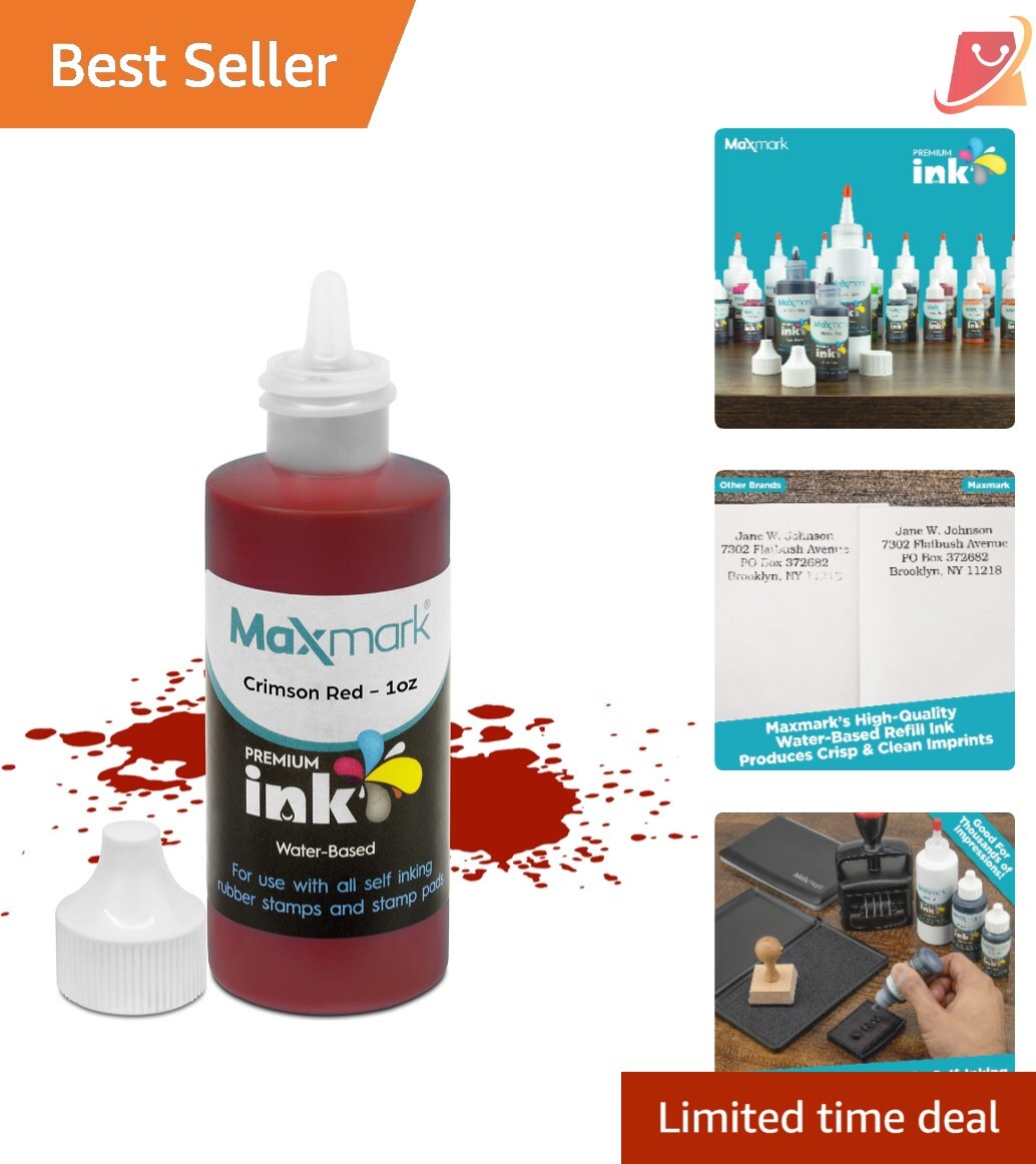 1 oz Refill Ink Crimson Red Water Based Easy Application for Stamps & Pads