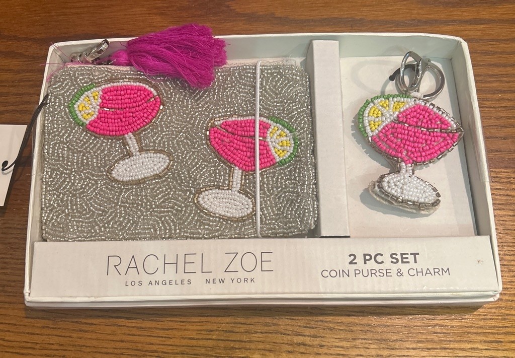 Rachel Zoe 2-piece set ia pink beaded cocktail coin purse and matching charm