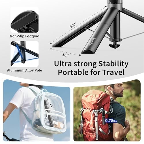 67'' Automatic Phone Tripod, Auto-Open Selfie Stick for iPhone with Remote,