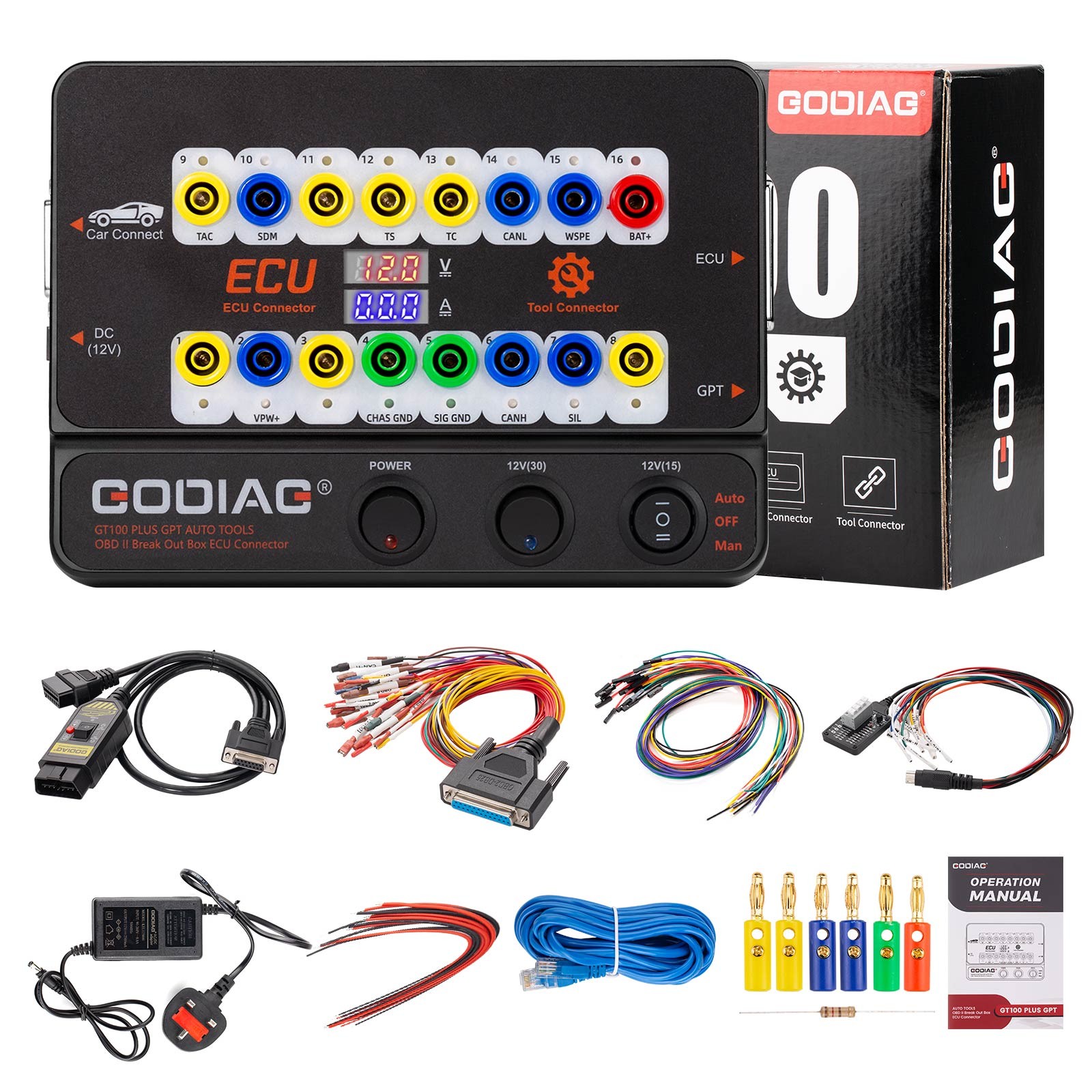 GODIAG GT100 PLUS GPT ENET DOIP 24V-12V OBD II Break Out Box E-CU Connector