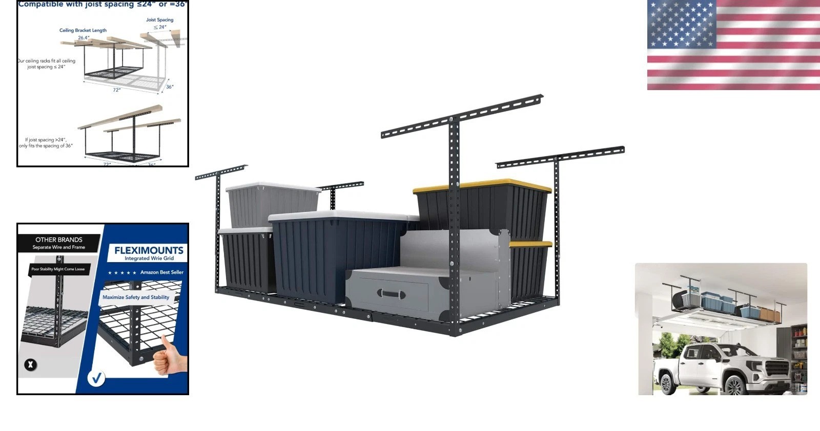 Durable 3x6 Overhead Garage Storage Rack - 450lbs Capacity, Adjustable Height