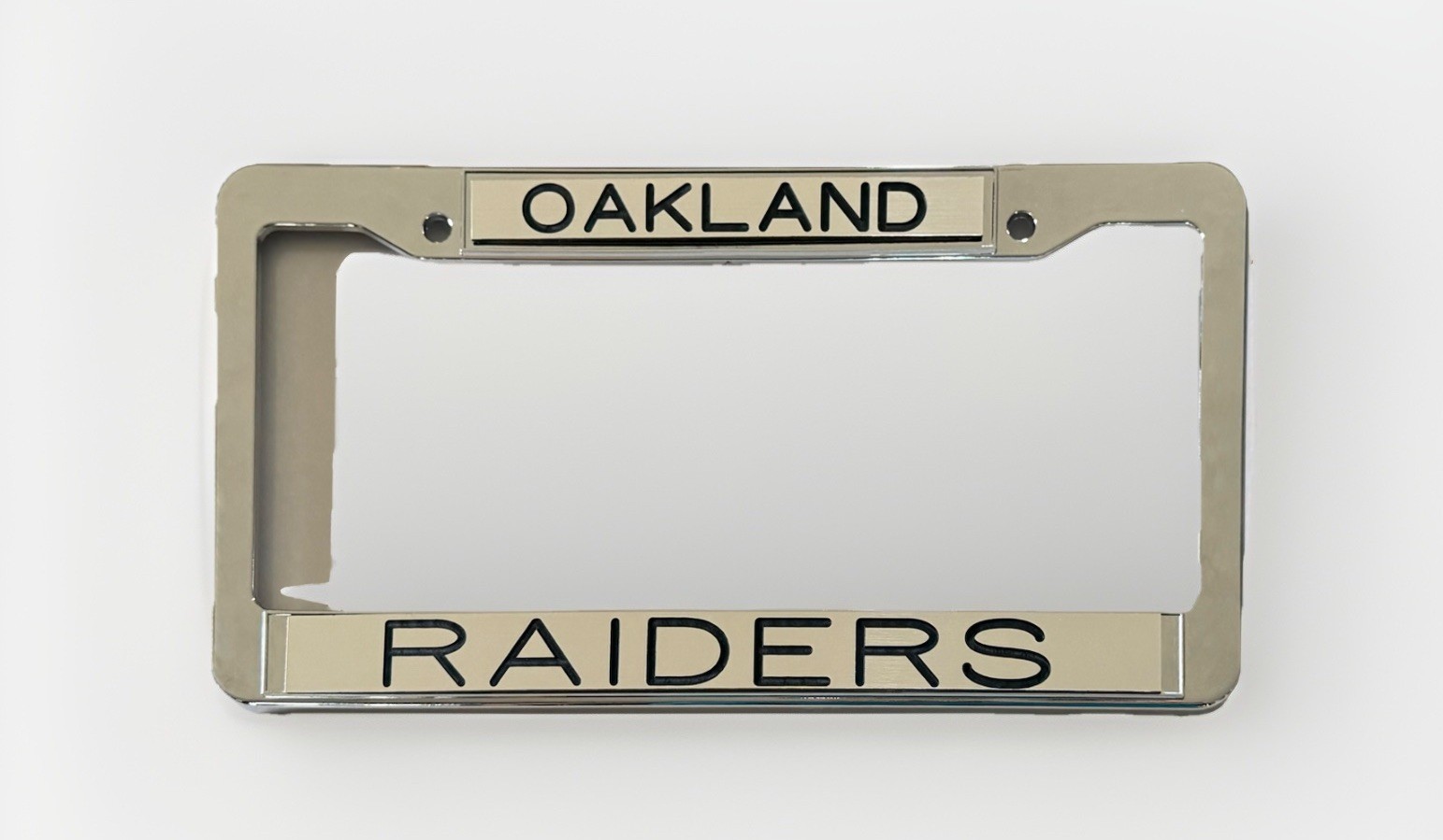 Oakland Raiders Chrome Plastic Lic. Plate Frame Brush Silver Strip/Black Letter