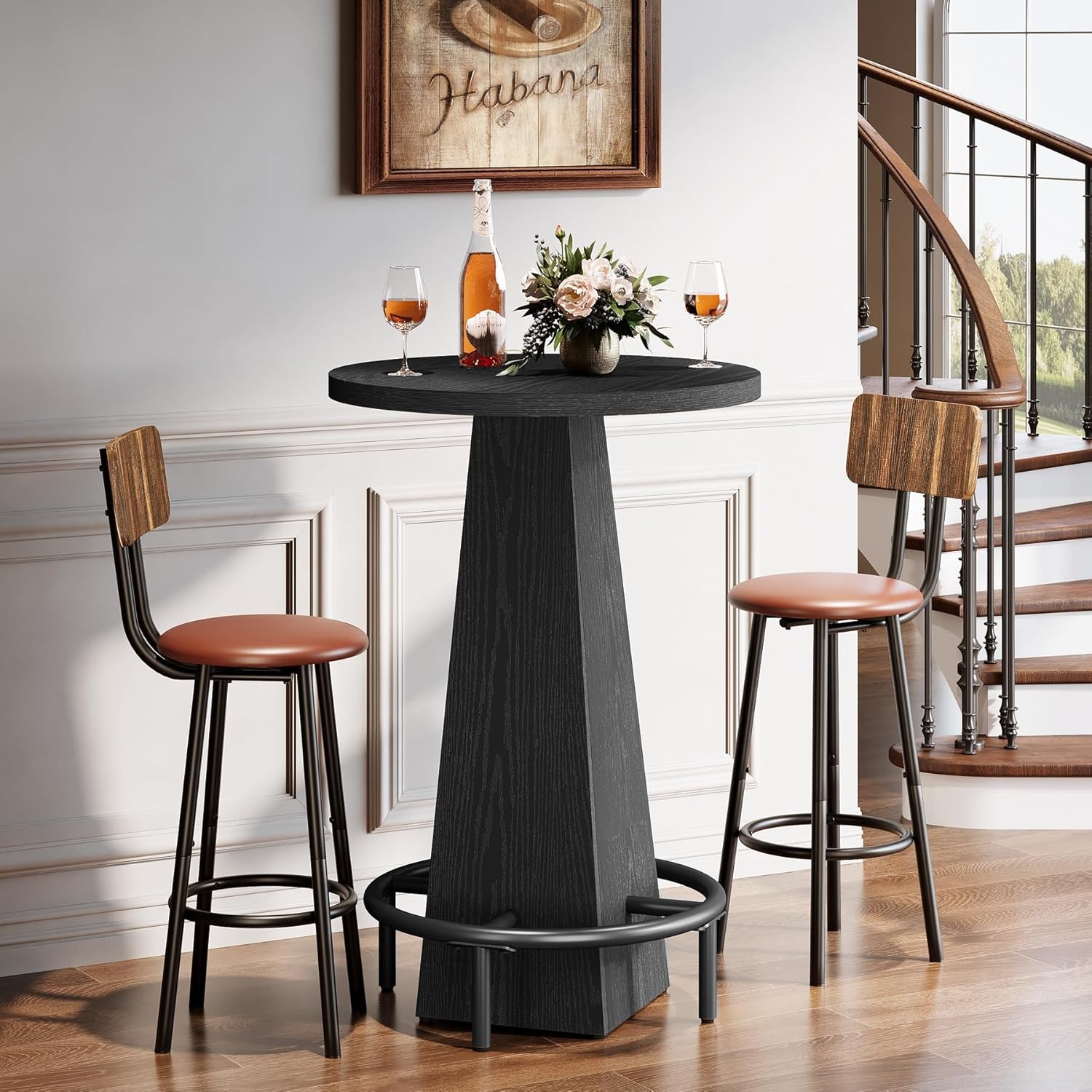 Bar Table, 37.4" High Round Pub Table for Small Bars, Dining Room, Kitchen-Black