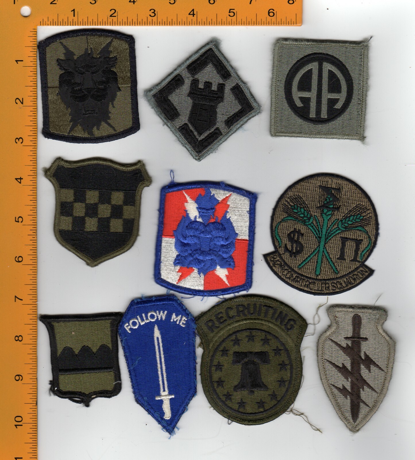 Lot of 10 Military Patches USA Embroidered Some Hook & Loop, Some Sew-on Lot # 1