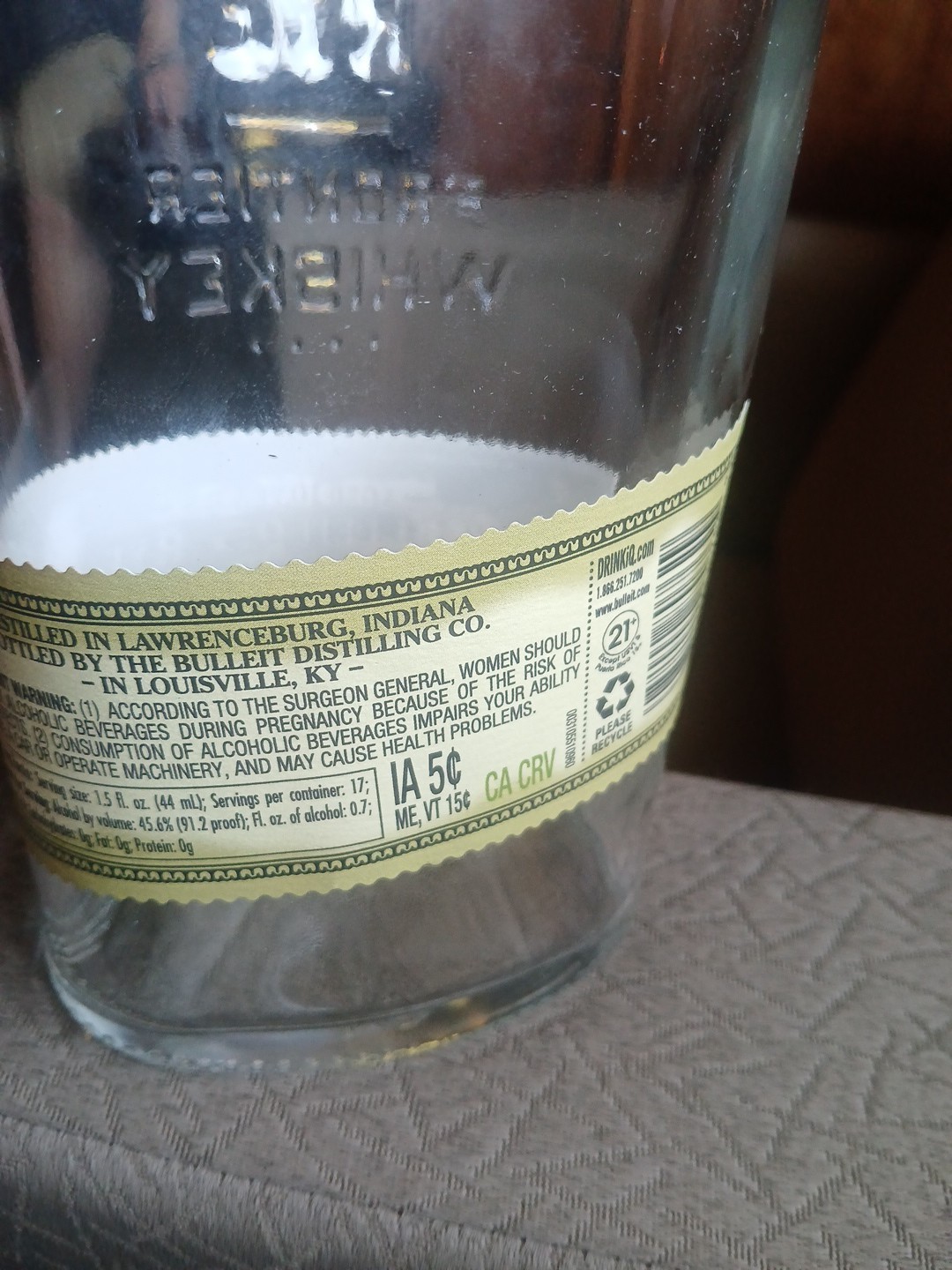 BULLEIT 95 RYE FRONTIER WHISKEY BOTTLE CORK TOP