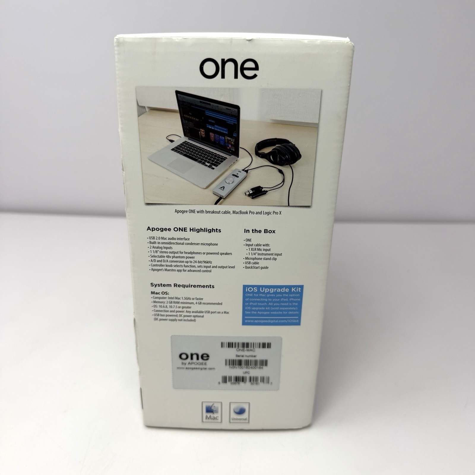 Apogee One Professional Audio Interface Microphone for Mac USB W/ IOS Cord EUC