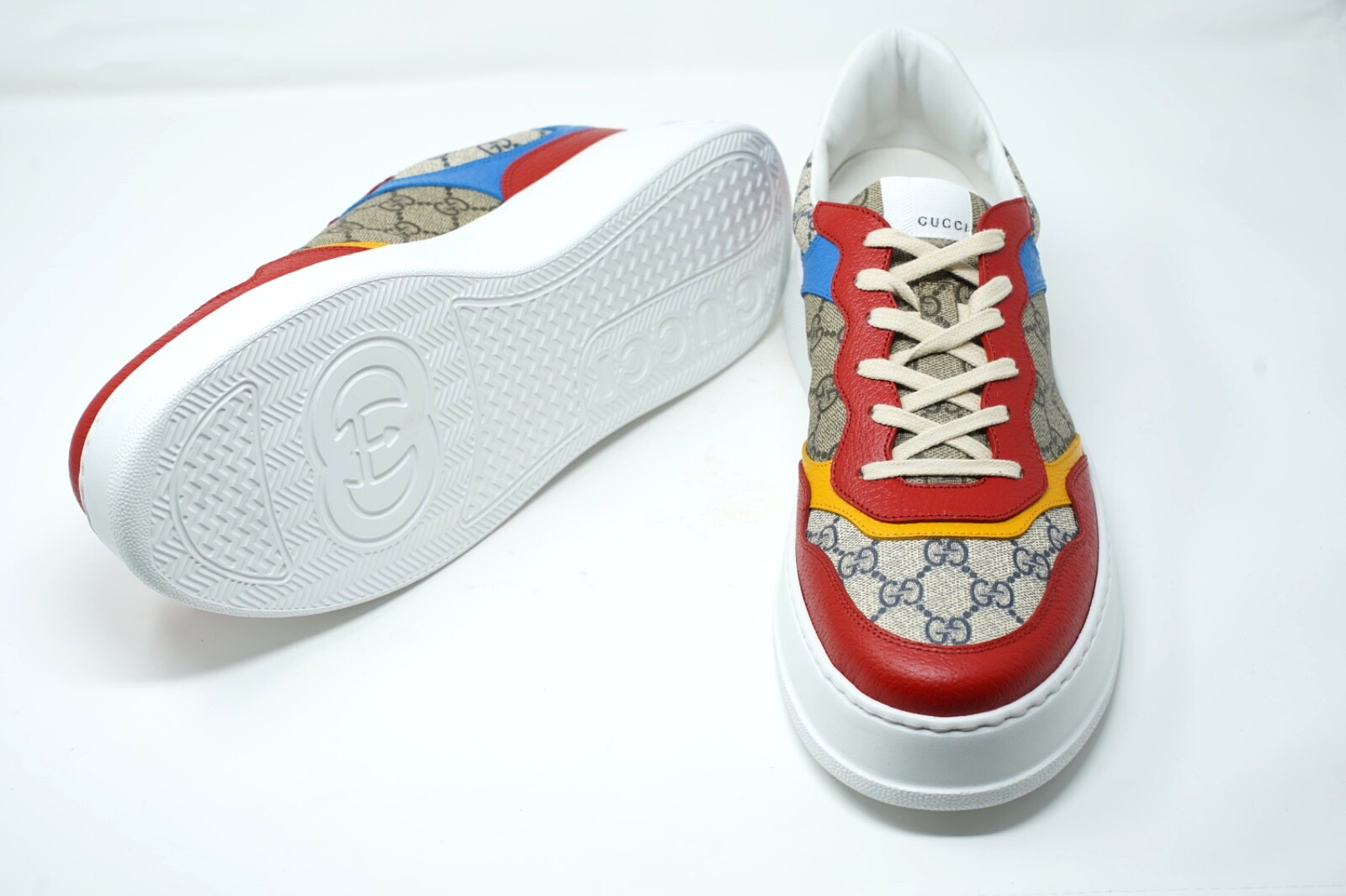 Gucci Mens Sneakers Shoes GG Trainers Red White Beige 726828 UK 13 US 13.5 909E