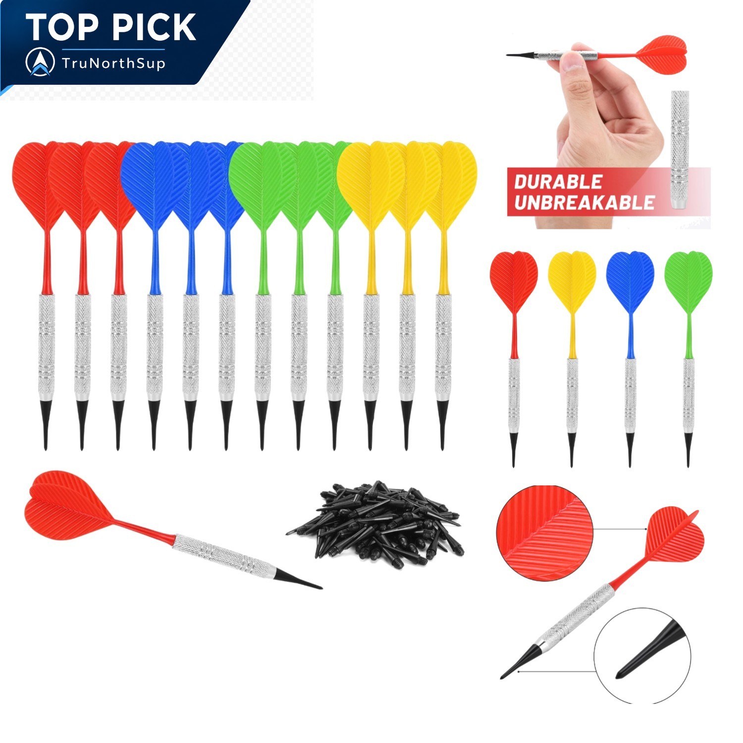 Soft Tip Darts Set 12pcs with 100 Black 2BA Tips, Plastic Tip Darts for Elect...
