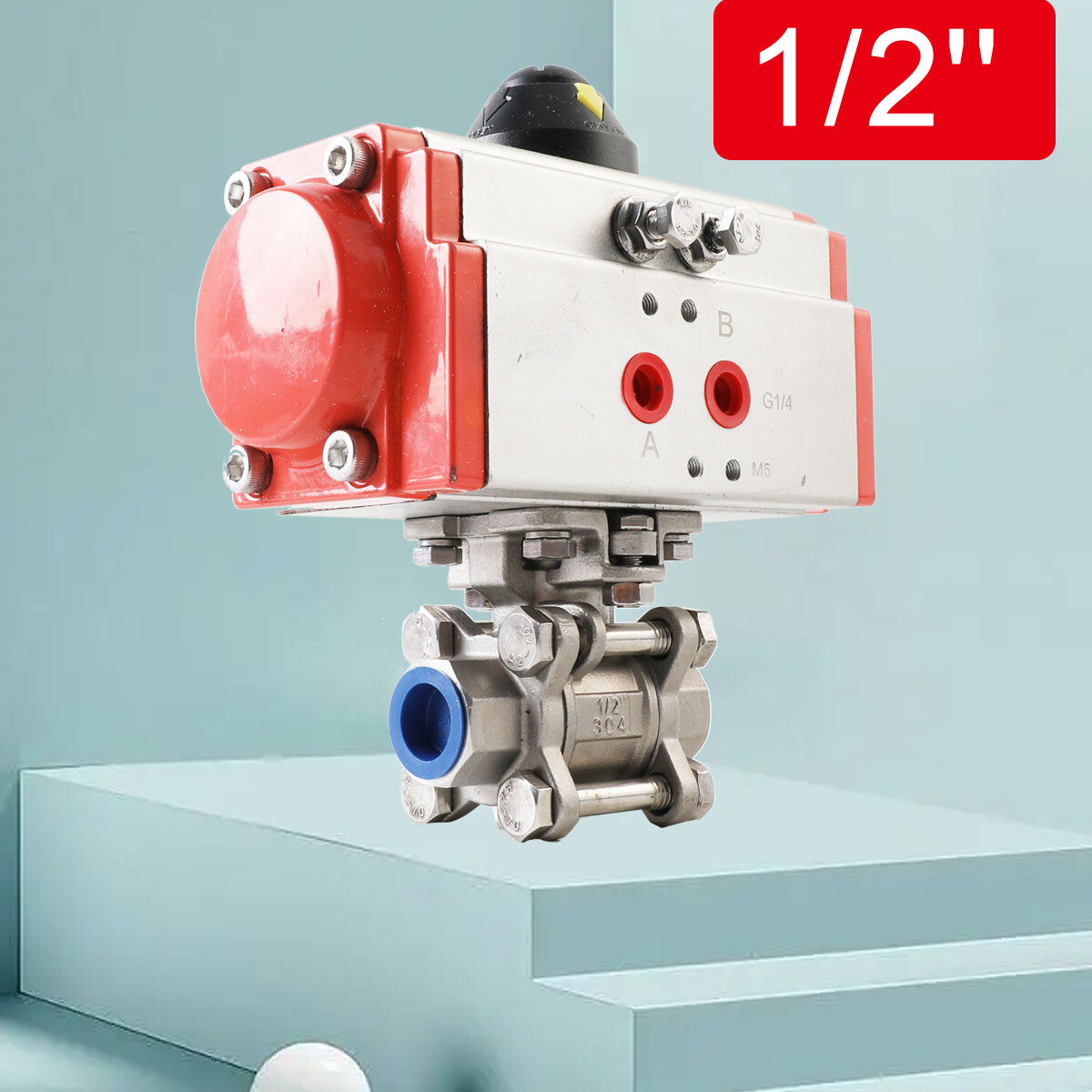 1/2" Pneumatic Ball Valve Double Acting 3 Pieces Ball Valve 304 Air Actuated US