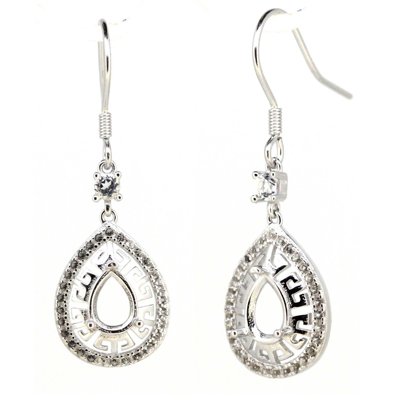 Sterling Silver Semi Mount Earrings Setting Pear PE 7x5mm Drop Dangle W/ Topaz