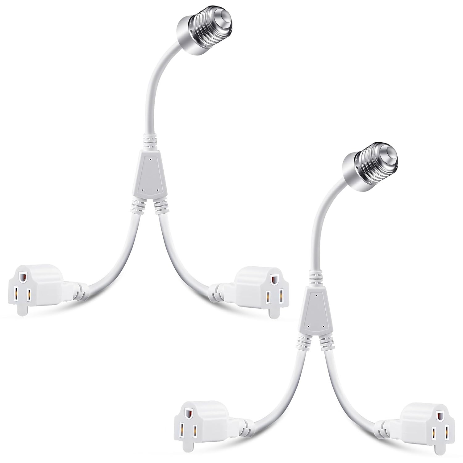 "2 in 1 Light Socket to Plug Adapter, Convert E26/E27 Bulb Socket to 2 Pieces ..