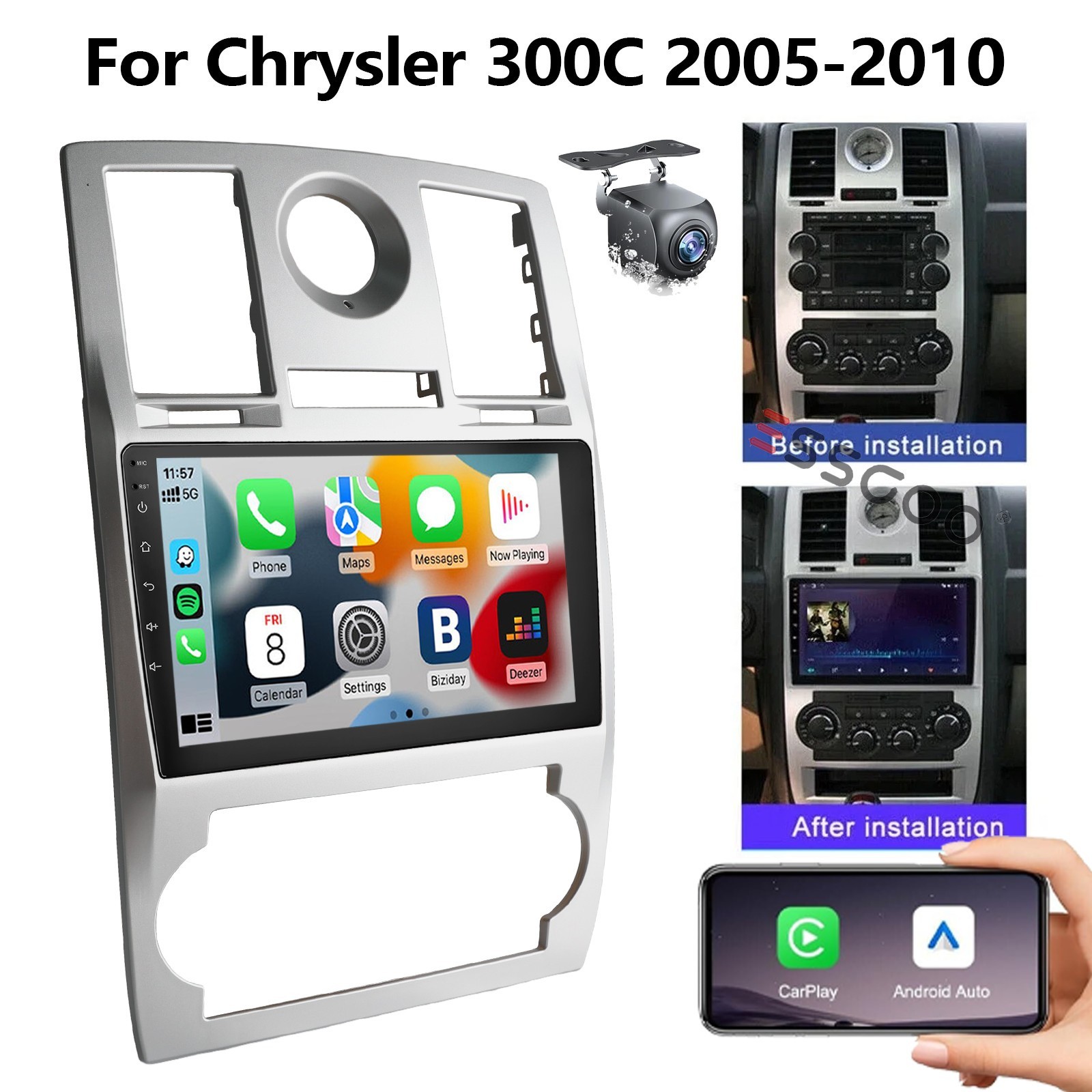 Upgrade 4+64GB Car Stereo Sat Nav For Chrysler 300C 2005-2010 with Backup Camera