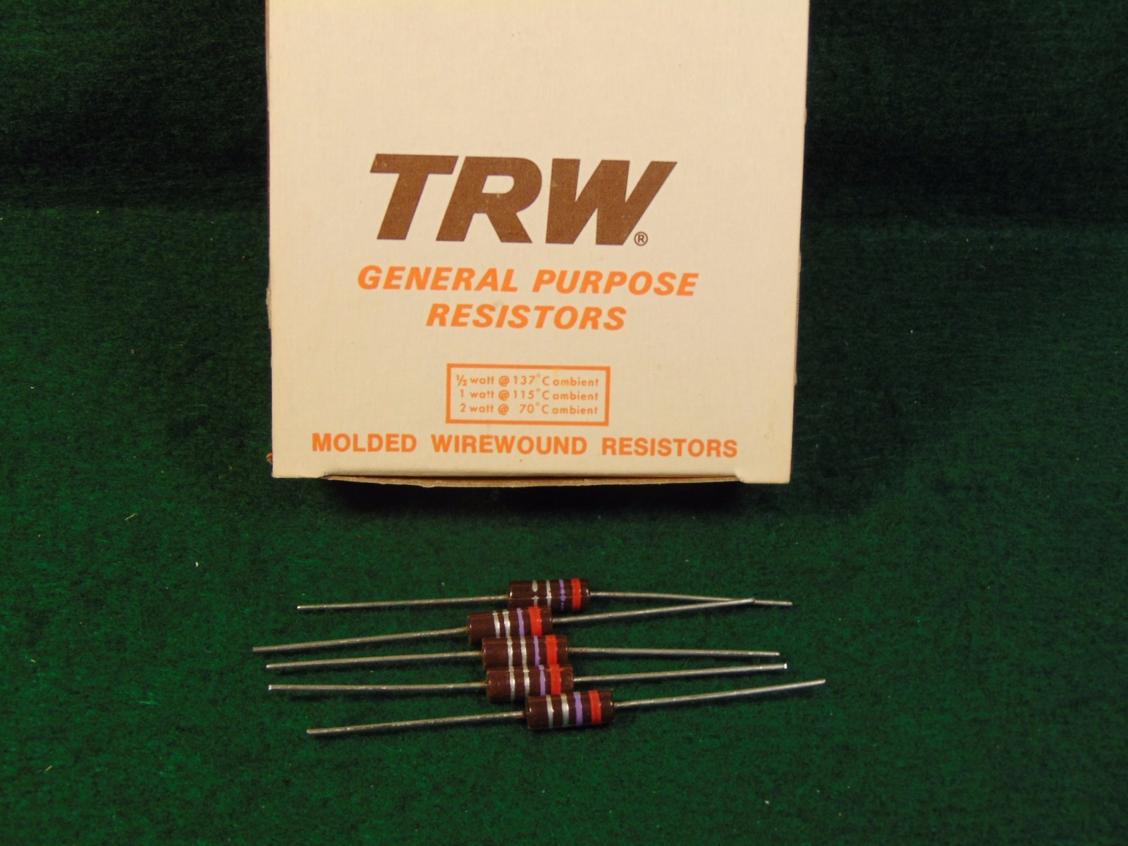 (1) 5 Pack TRW BWH Molded Wirewound .27 OHM 1 Watt 10% Resistors NOS