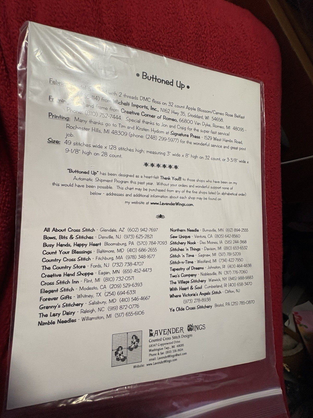 Lavender Wings- Buttoned Up Chart & Embellishment Pack NEW
