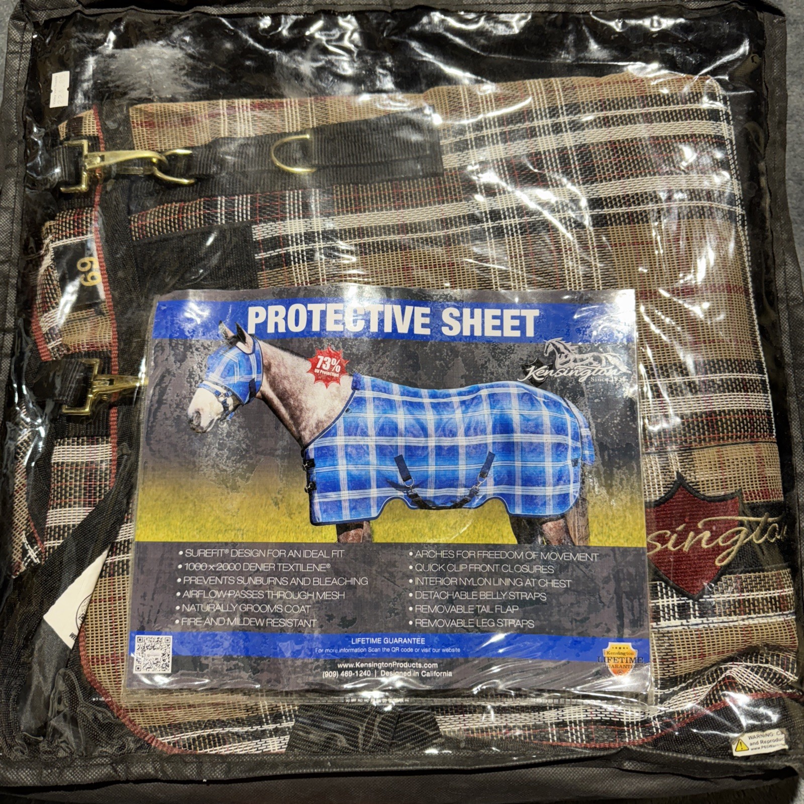 Kensington Horse Protective Fly Sheet 121 Deluxe Black Brown 69”