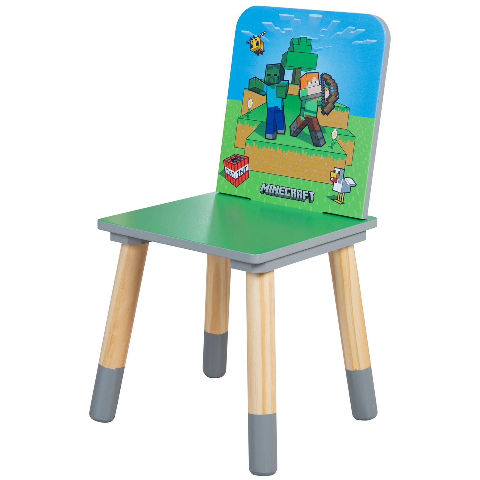 Minecraft Kids Wooden Table & Chair Set - Green & Blue, 3-Piece Decor
