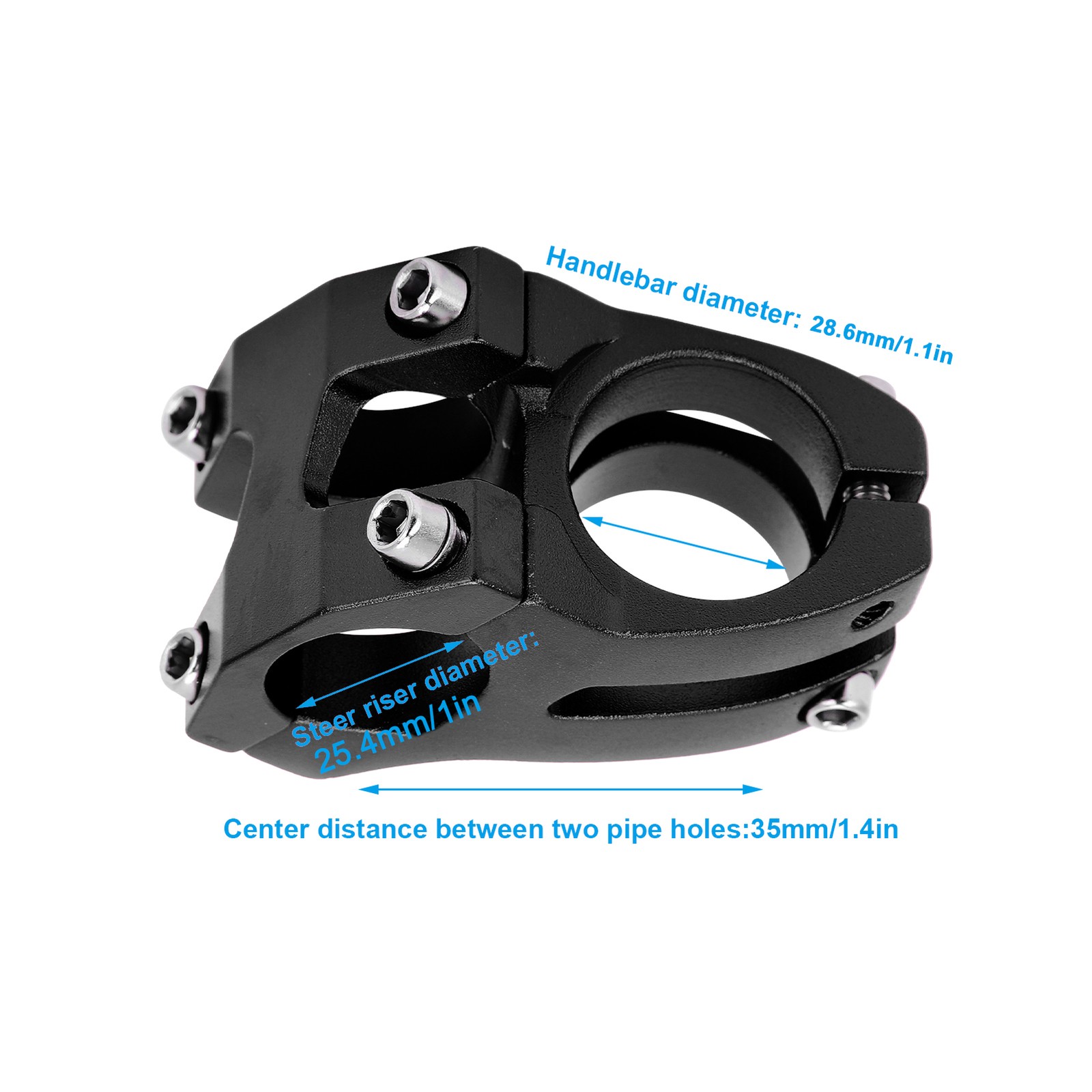 Black LUNJE 25.4x35MM Bike Handlebar Short Stem Riser Aluminum Alloy Bicycle WT