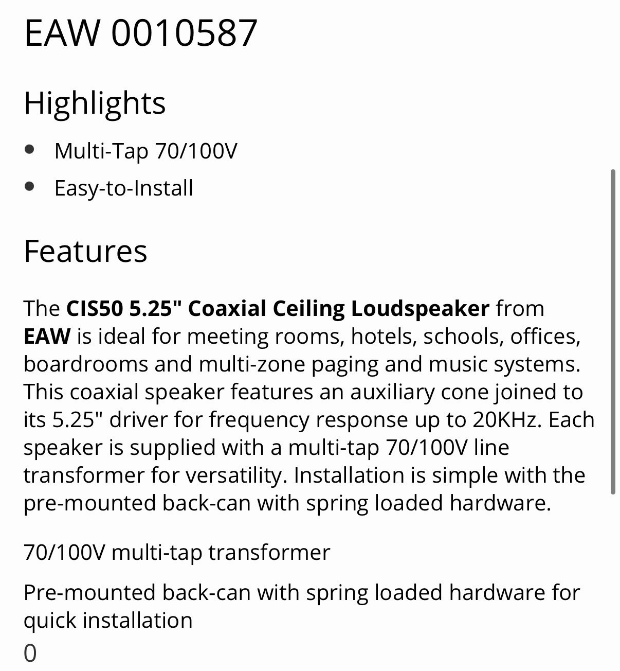 EAW CIS50 5.25" Coaxial Ceiling Loudspeaker